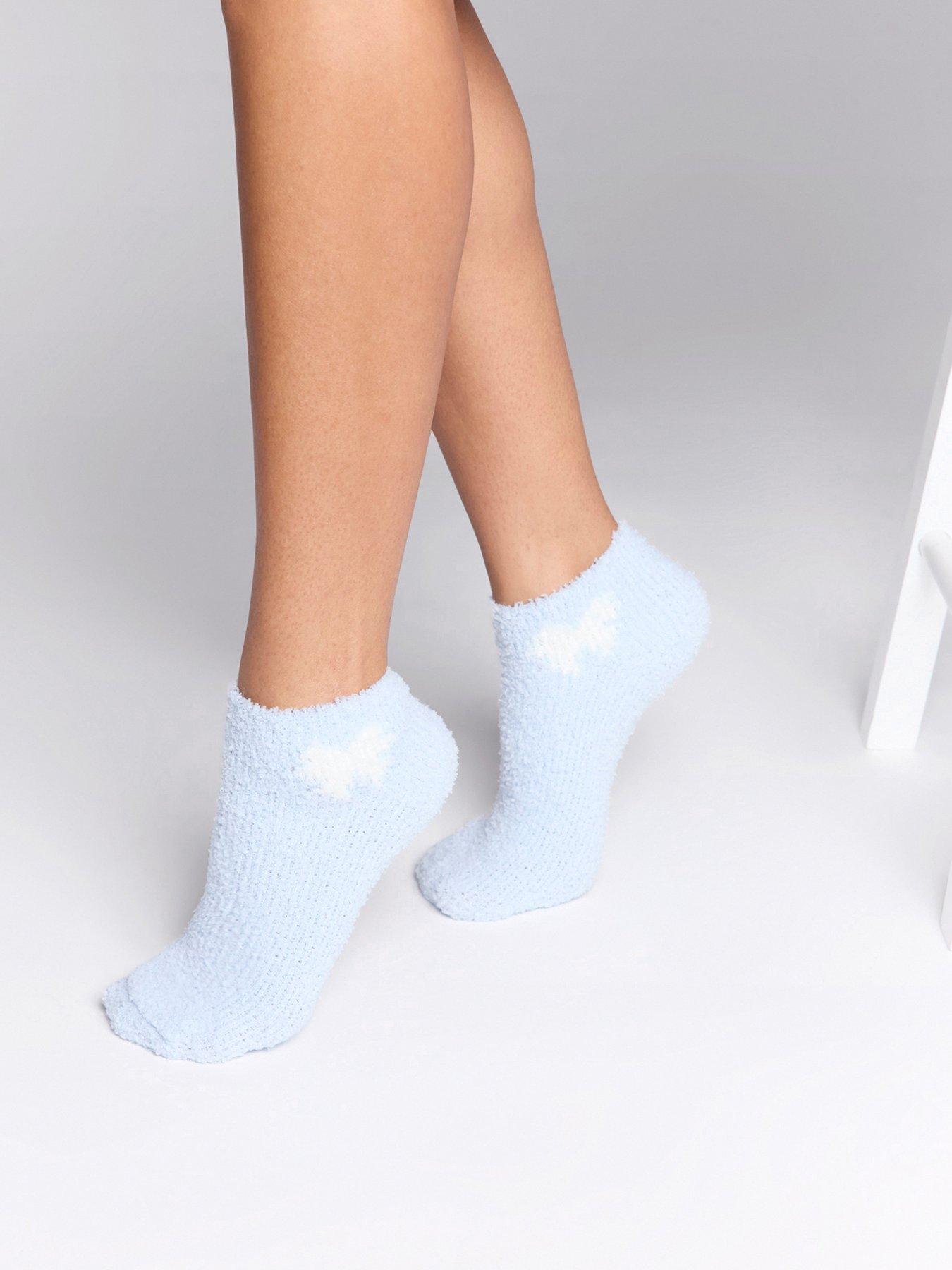 Boux Avenue Bow Pack Of 2 Cosy Trainer Socks - Blue Mix