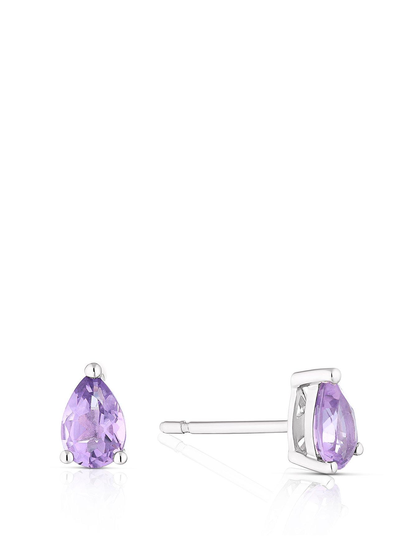 undefined 9ct White Gold Earrings. Amethyst Pear Shaped Stud Earrings