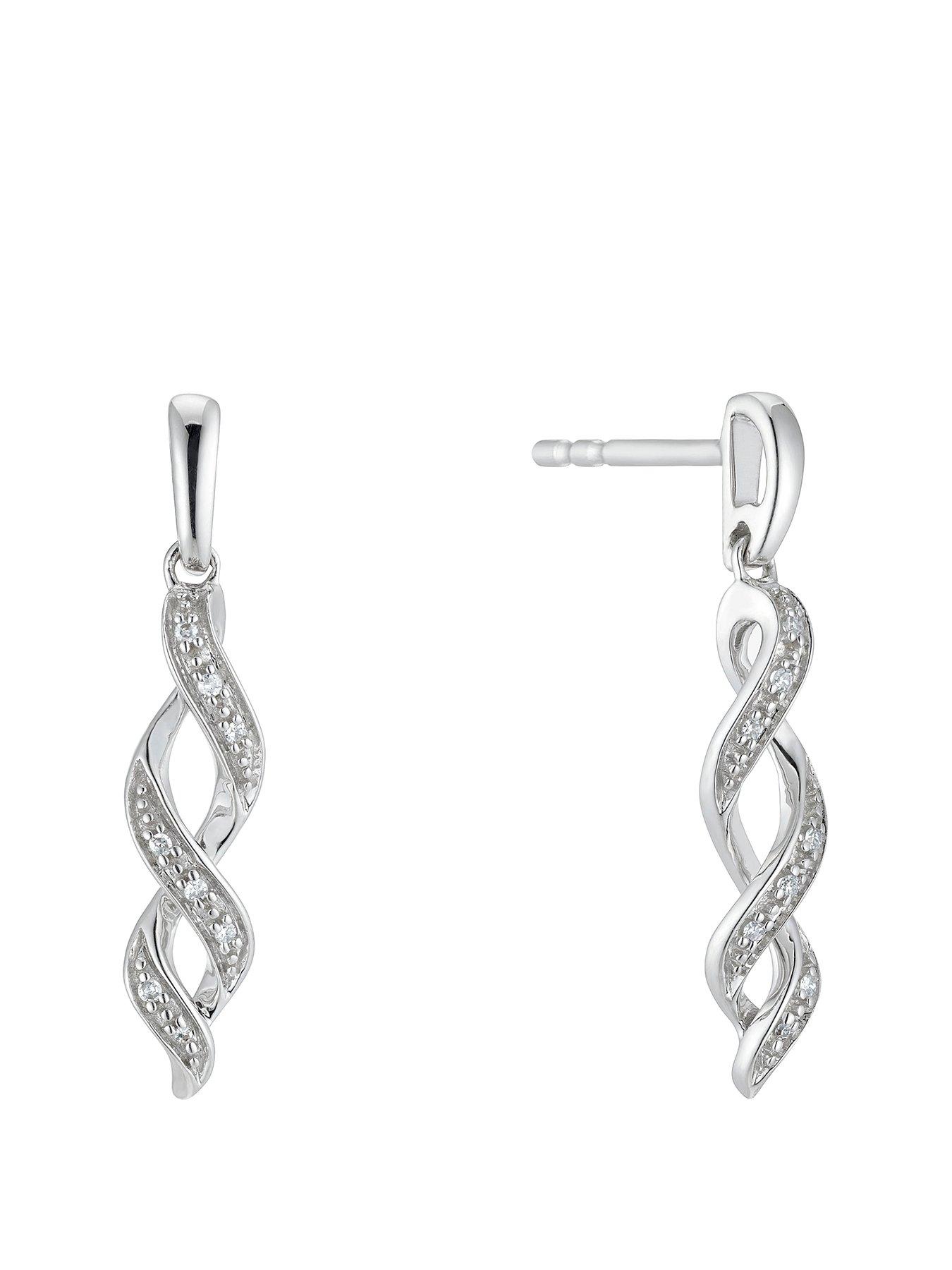 undefined 9ct White Gold Earrings. 0.03ct Twist Drop Earrings