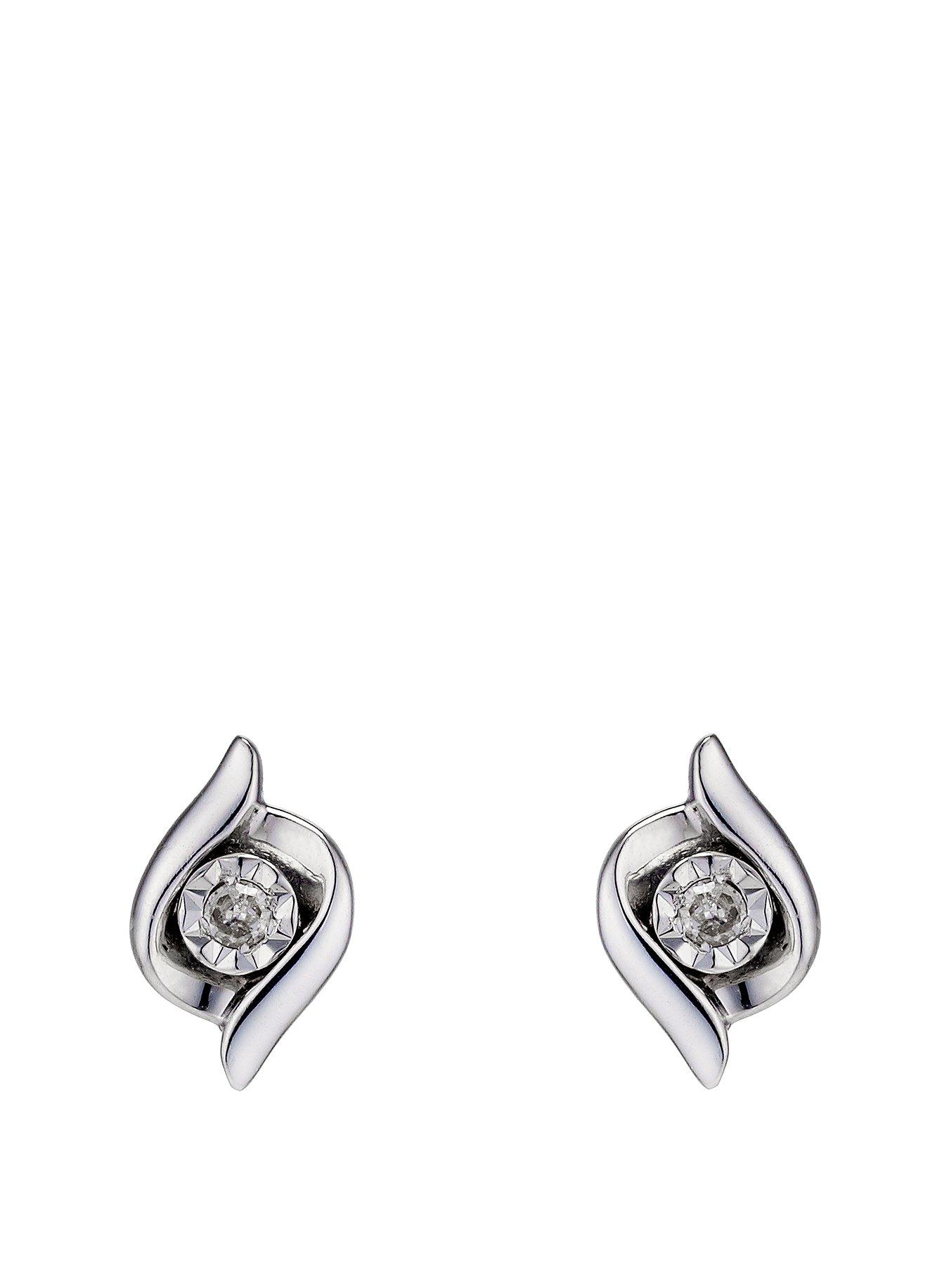 H. Samuel 9ct White Gold Earrings. 0.02ct Diamond Stud Earrings