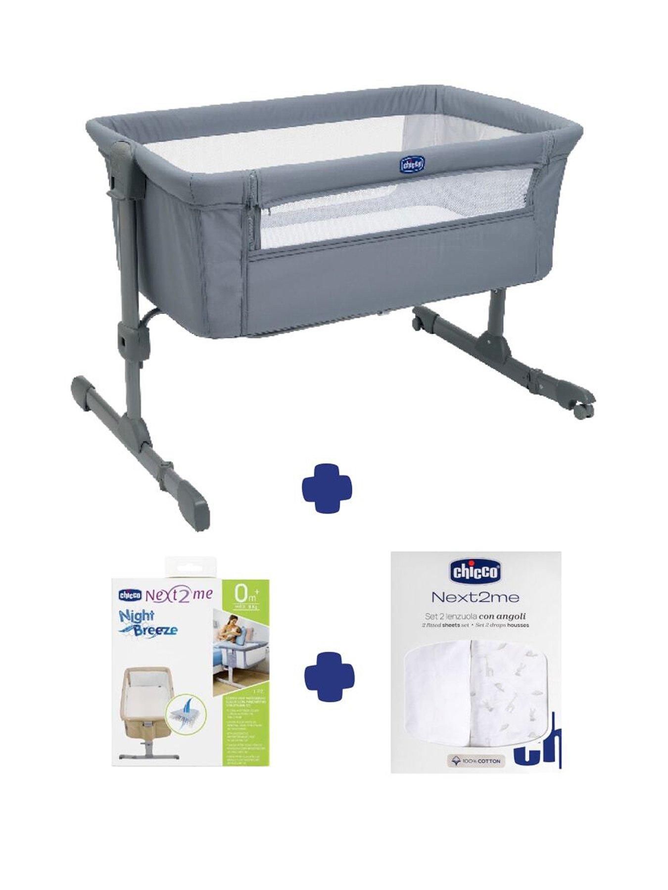 Image 1 of 6 of Chicco Next2Me Bedside Crib, Mattress Protector &amp; 2 Fitted Sheets, Grey Fox