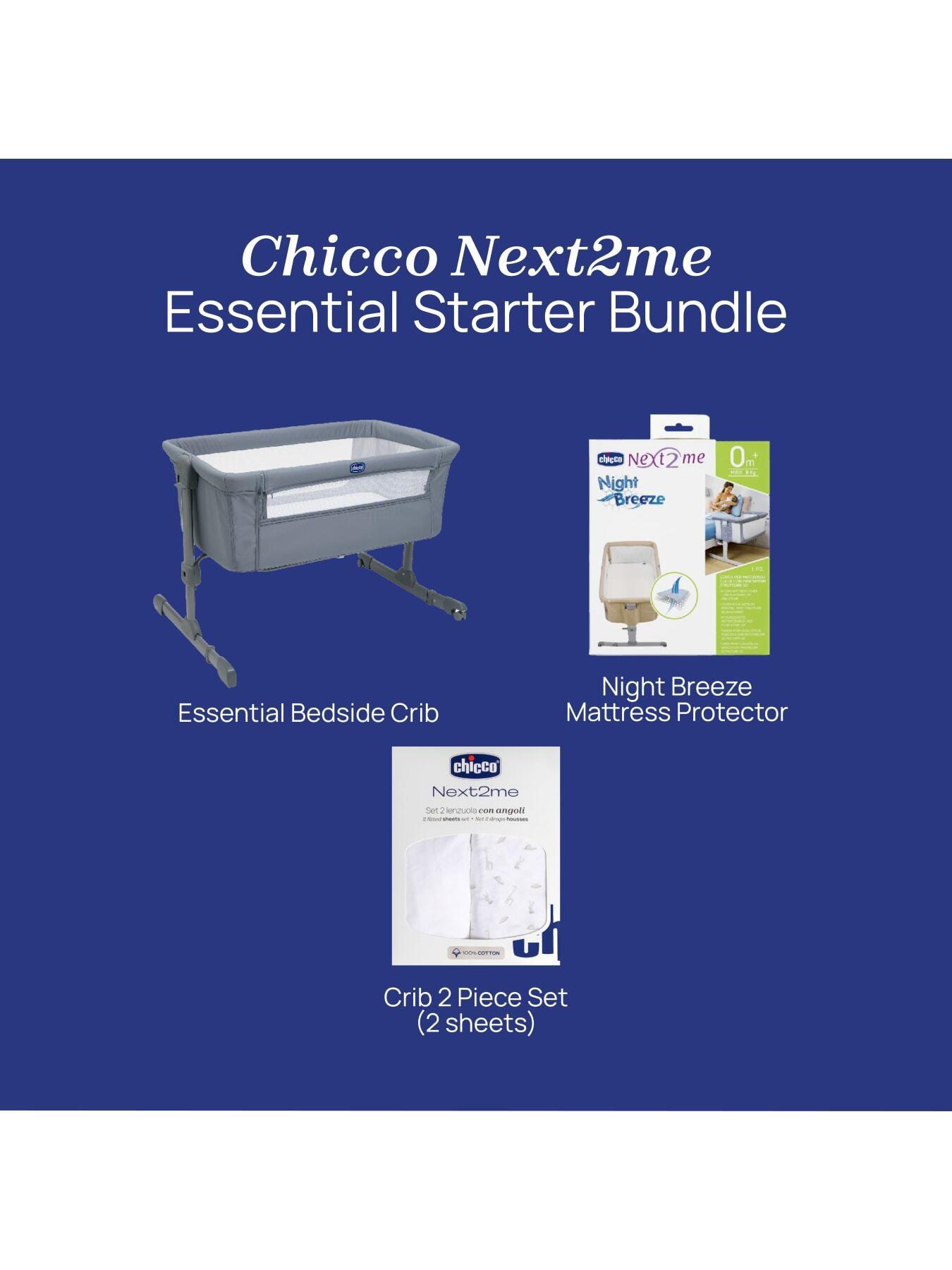 Image 3 of 6 of Chicco Next2Me Bedside Crib, Mattress Protector &amp; 2 Fitted Sheets, Grey Fox