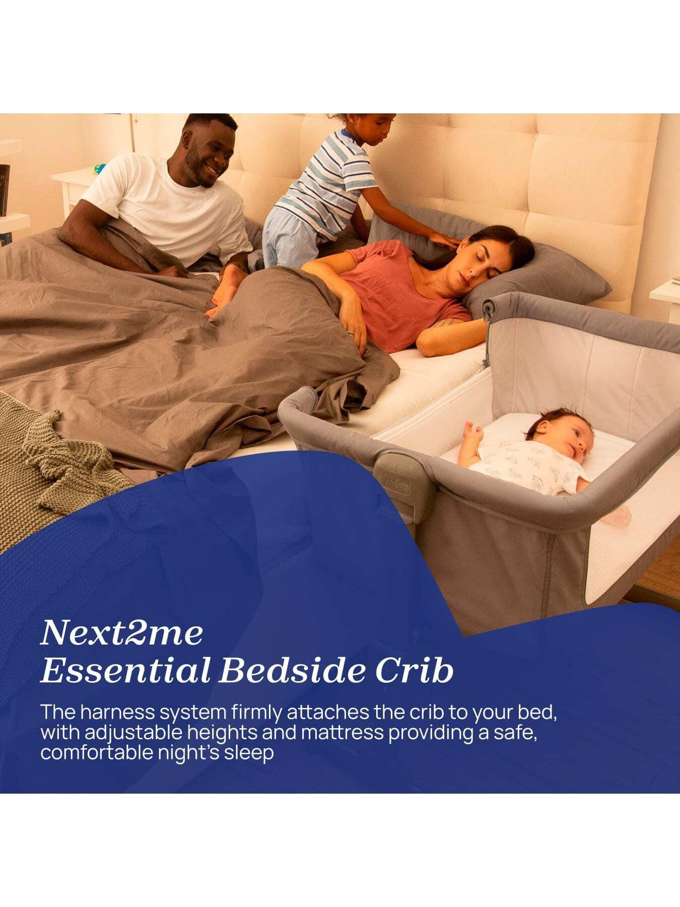 Image 4 of 6 of Chicco Next2Me Bedside Crib, Mattress Protector &amp; 2 Fitted Sheets, Grey Fox