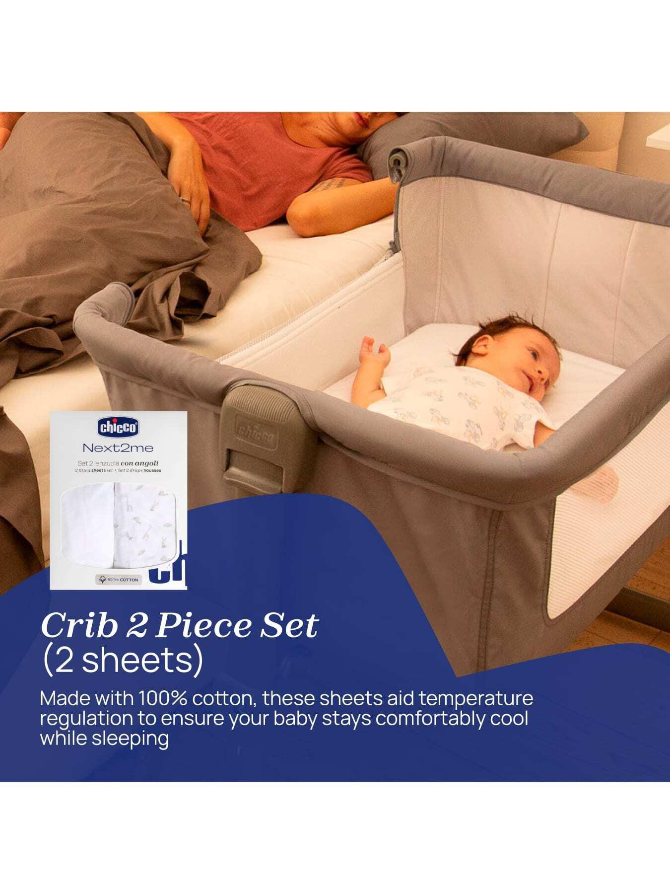 Image 6 of 6 of Chicco Next2Me Bedside Crib, Mattress Protector &amp; 2 Fitted Sheets, Grey Fox