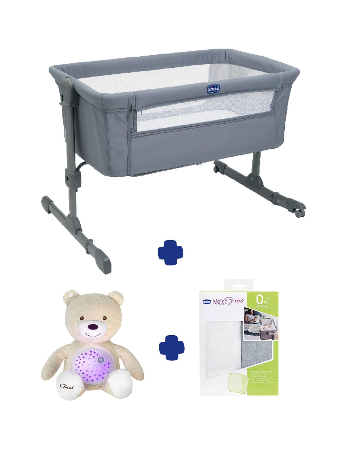 Image 1 of 6 of Chicco Next2Me Essential Crib, Plush Bear Projector &amp; 2 Crib Sheets