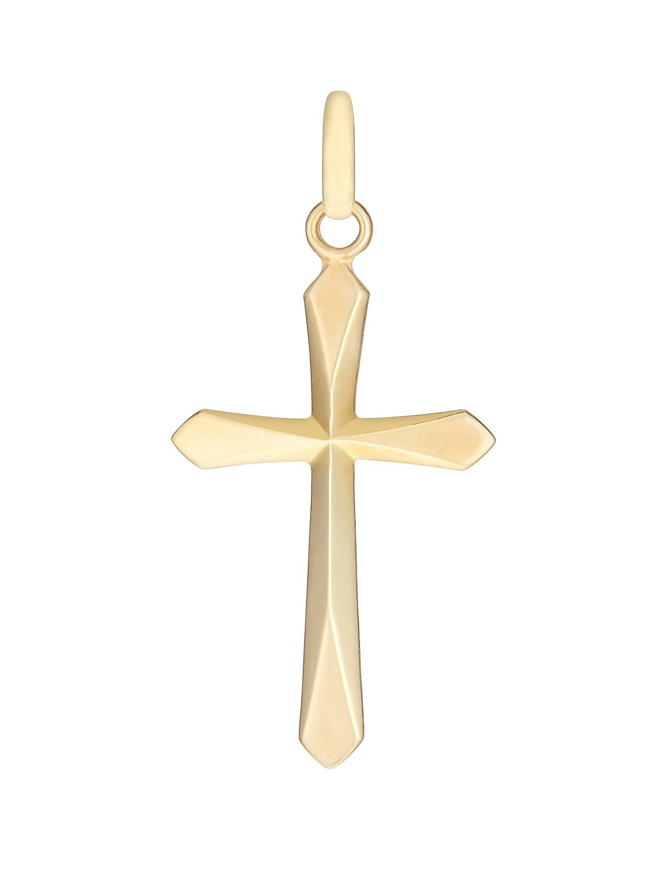 H. Samuel 9ct Yellow Gold Necklace. Faceted Cross Pendant