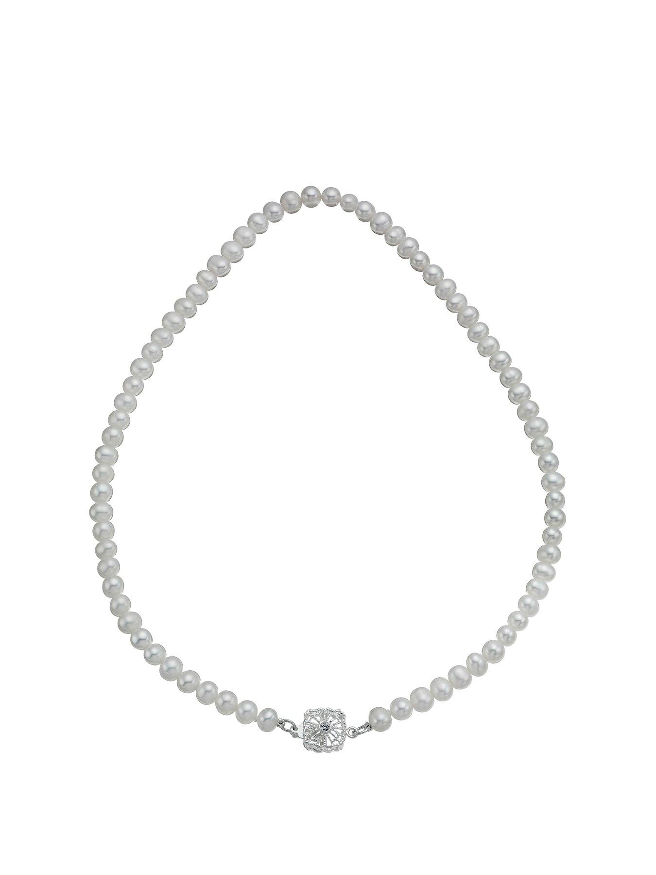 undefined Sterling Silver Necklace. Cultured Freshwater Pearl Vintage Necklace
