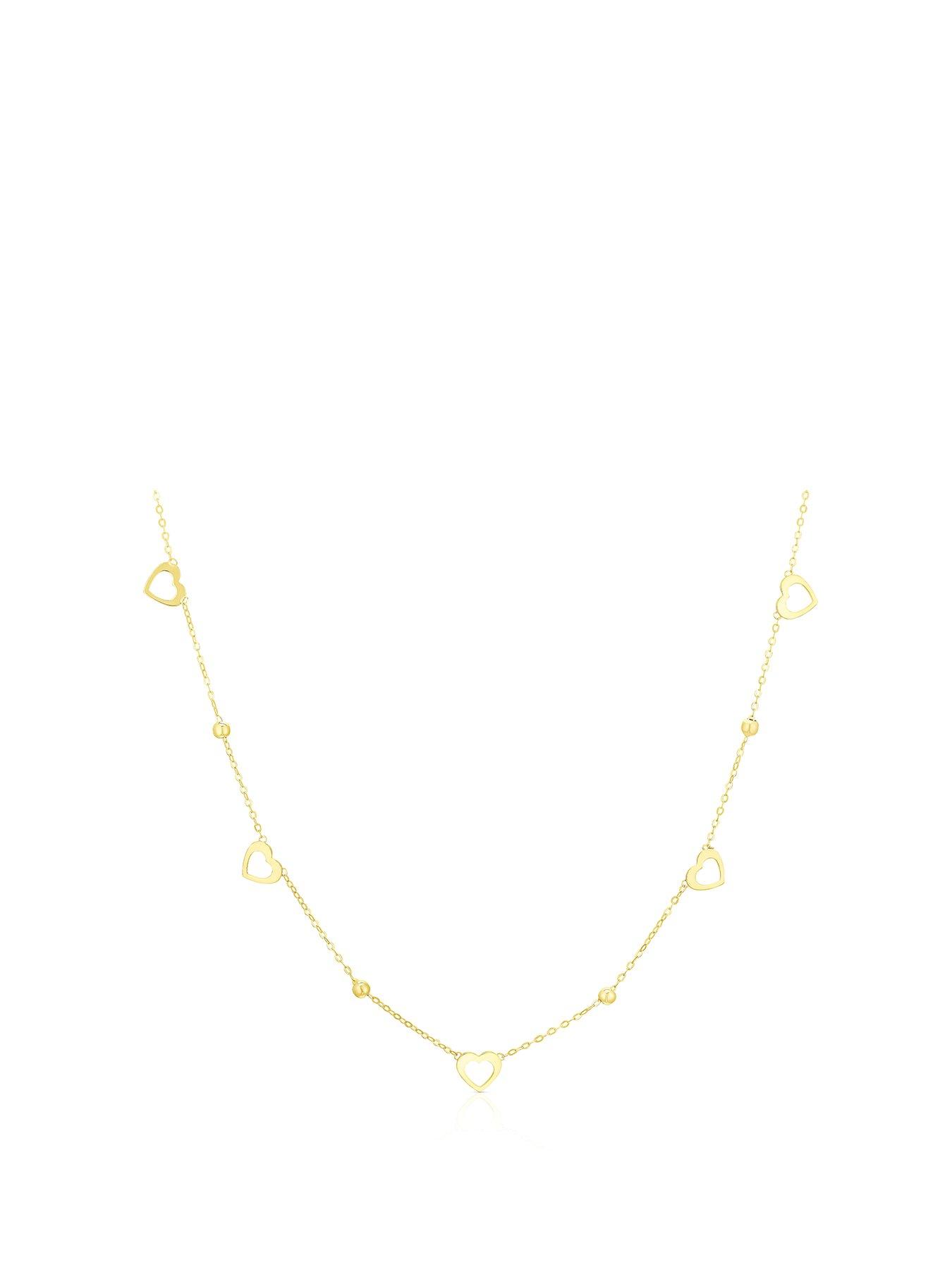 undefined 9ct Yellow Gold Necklace. Open Heart & Bead Detail Necklace