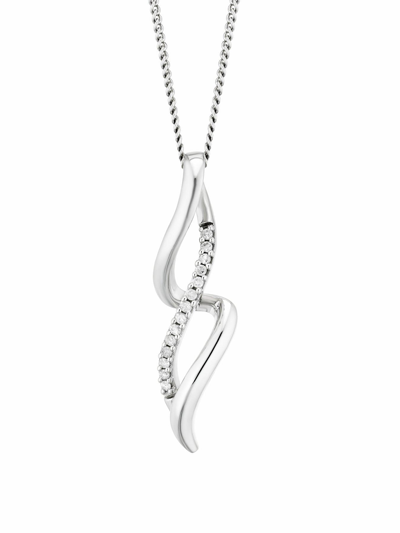 undefined Silver Necklace. 0.05ct Twist Drop Pendant Necklace