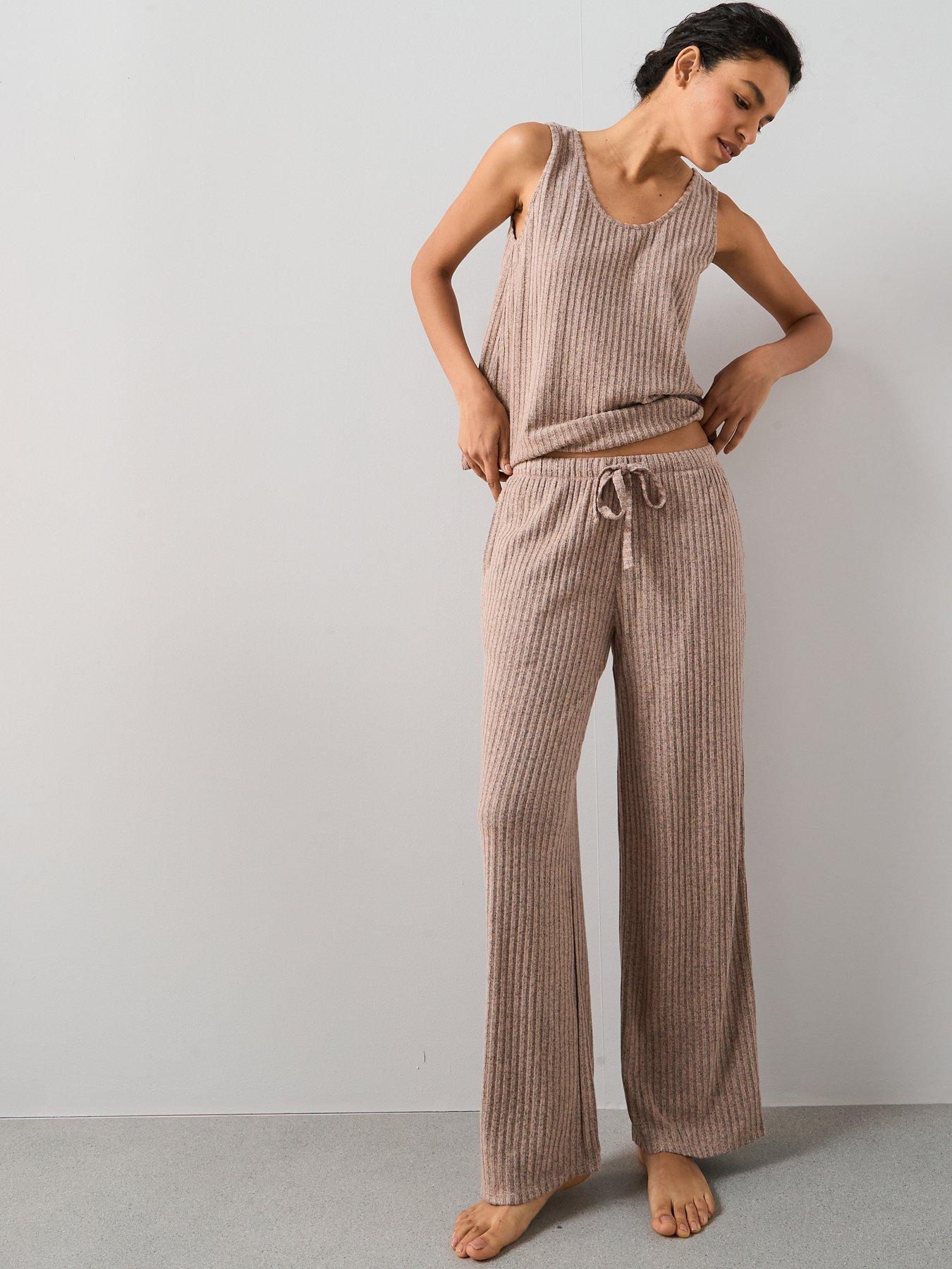Image 1 of 6 of The Very Collection Vest And Straight Leg Rib Soft Touch Pyjama Set - Brown