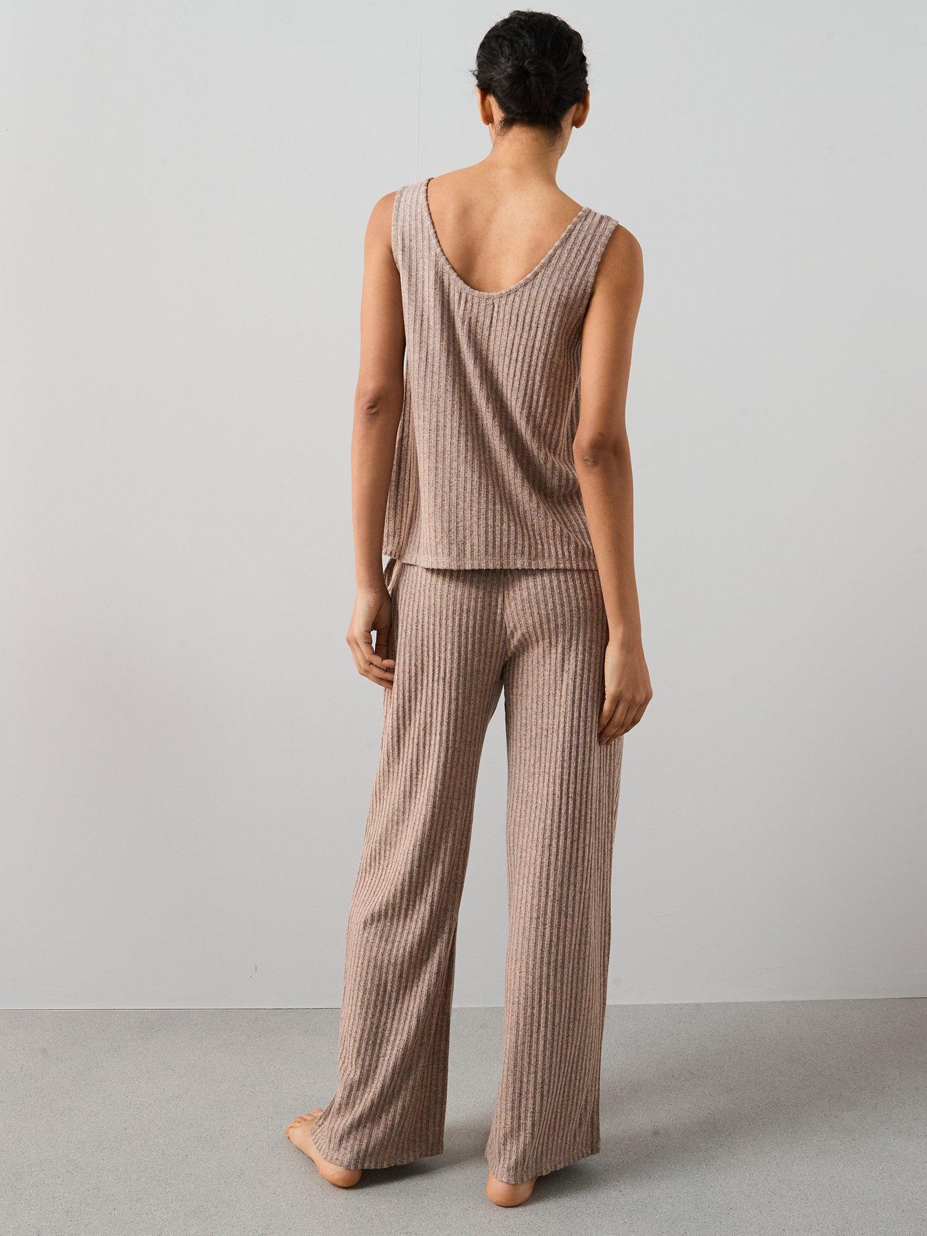 Image 2 of 6 of The Very Collection Vest And Straight Leg Rib Soft Touch Pyjama Set - Brown