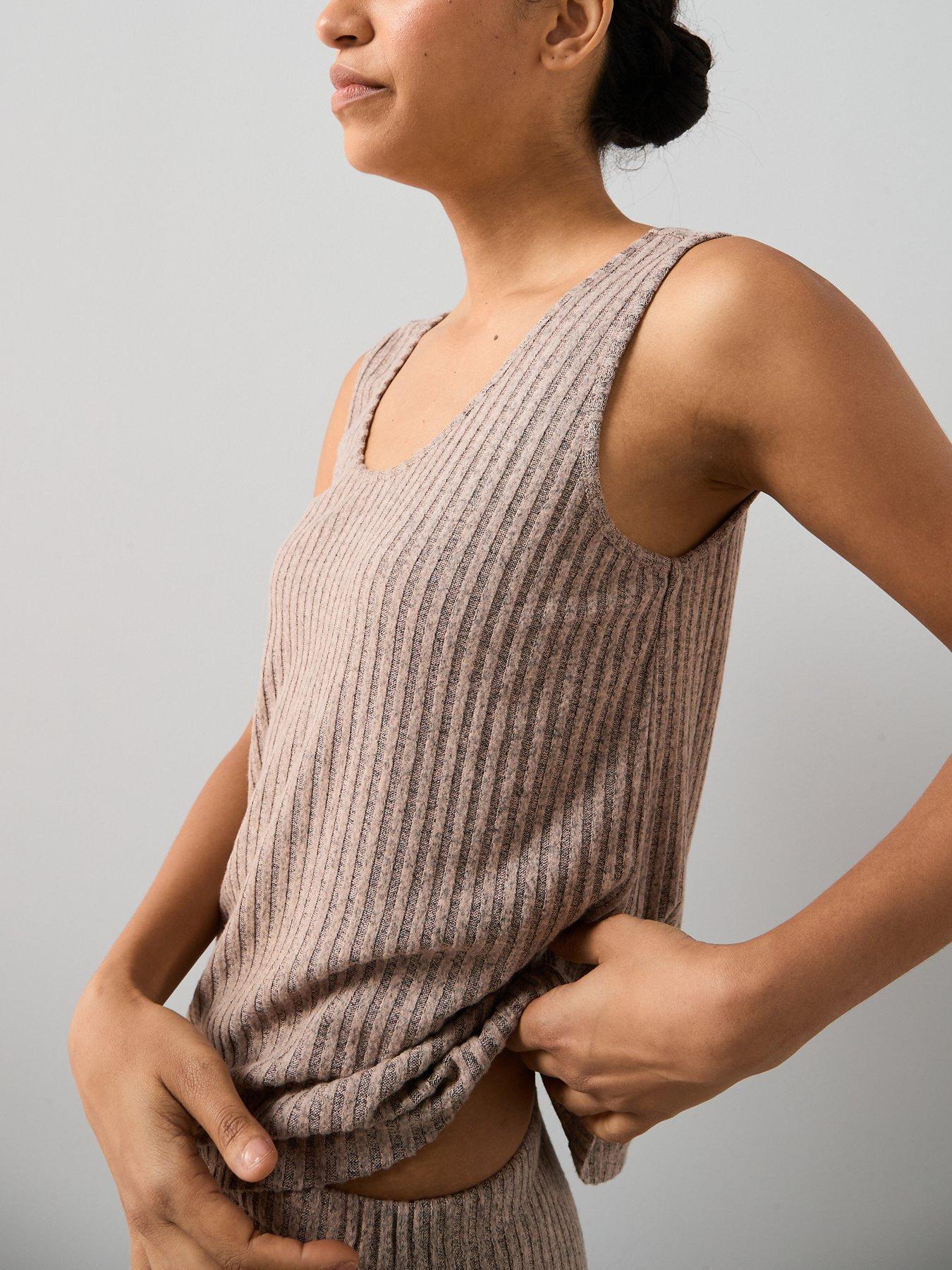 Image 4 of 6 of The Very Collection Vest And Straight Leg Rib Soft Touch Pyjama Set - Brown