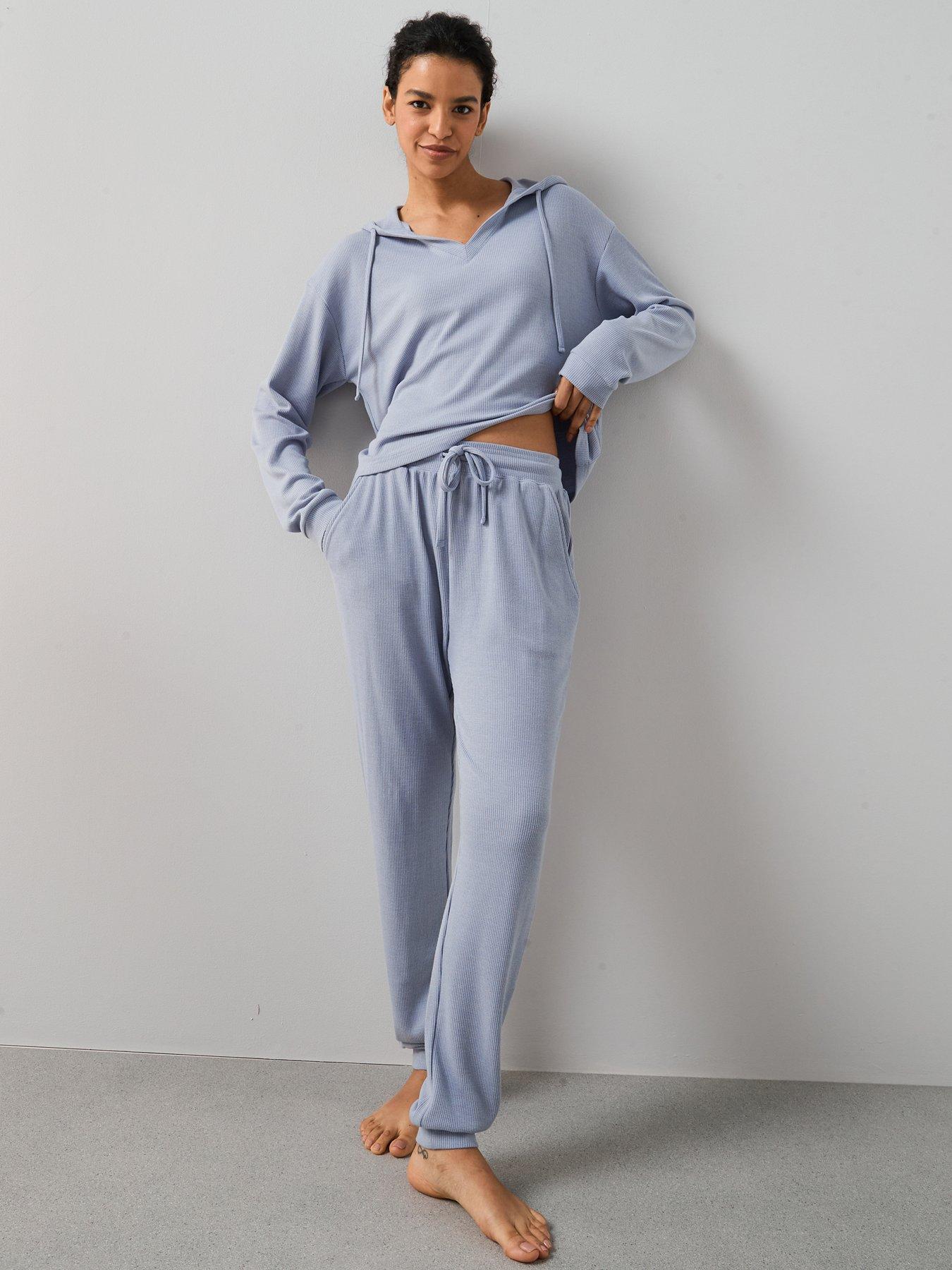 The Very Collection Rib Neck Hoodie And Jogger Loungewear Set - Blue