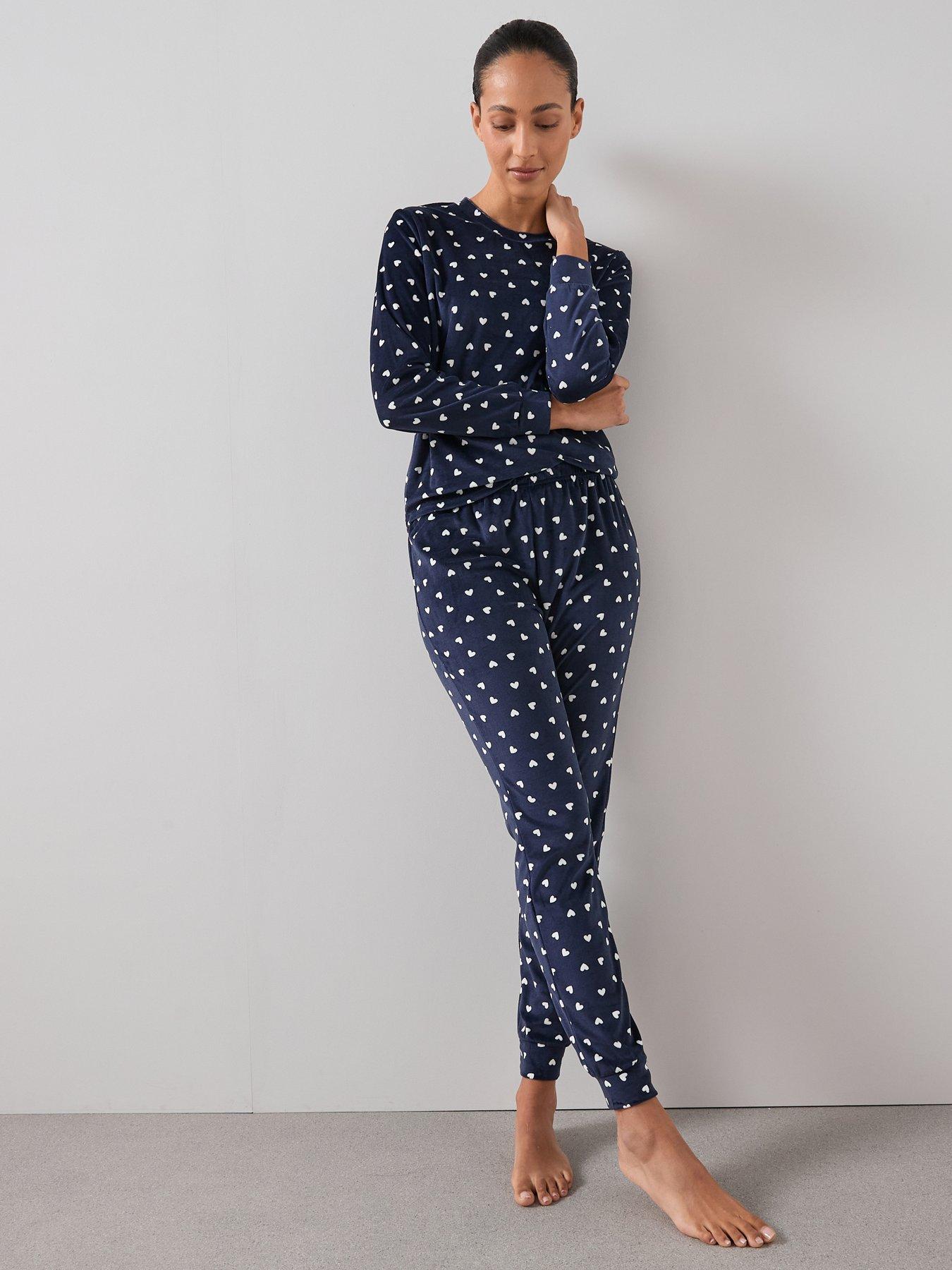 Image 1 of 6 of The Very Collection Heart Print Velour Jogger Pyjama Set - Blue