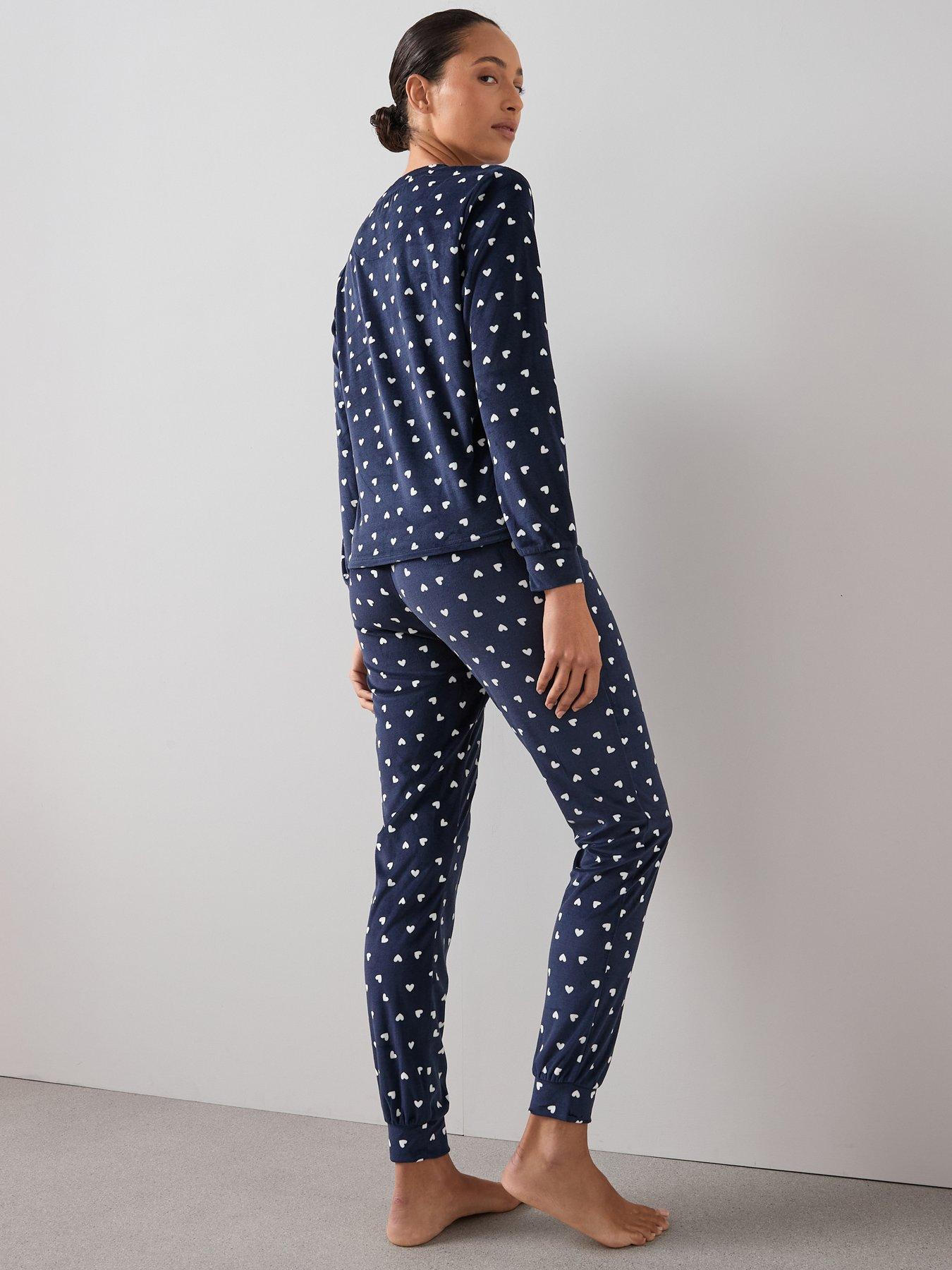 Image 2 of 6 of The Very Collection Heart Print Velour Jogger Pyjama Set - Blue