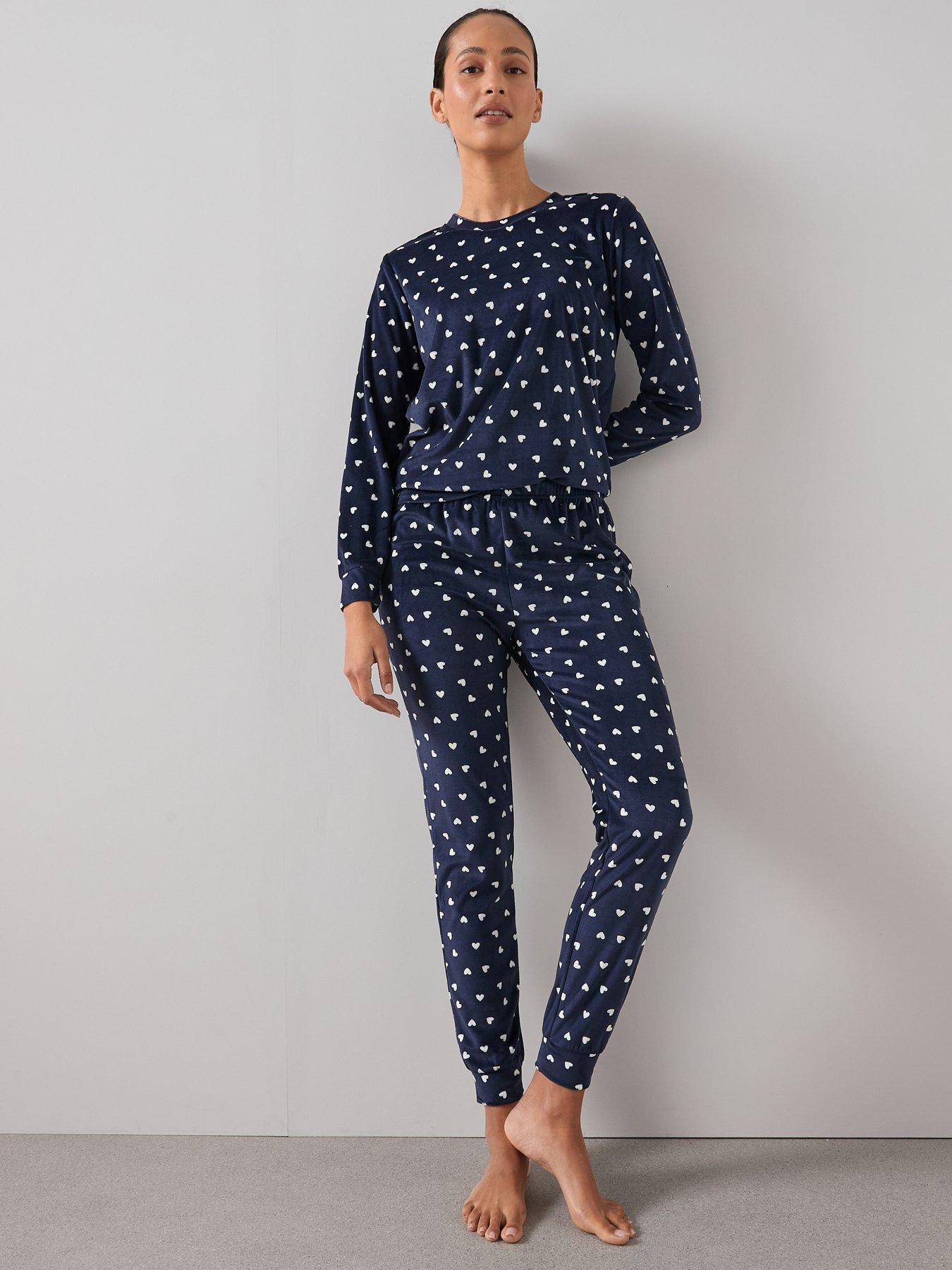 Image 3 of 6 of The Very Collection Heart Print Velour Jogger Pyjama Set - Blue