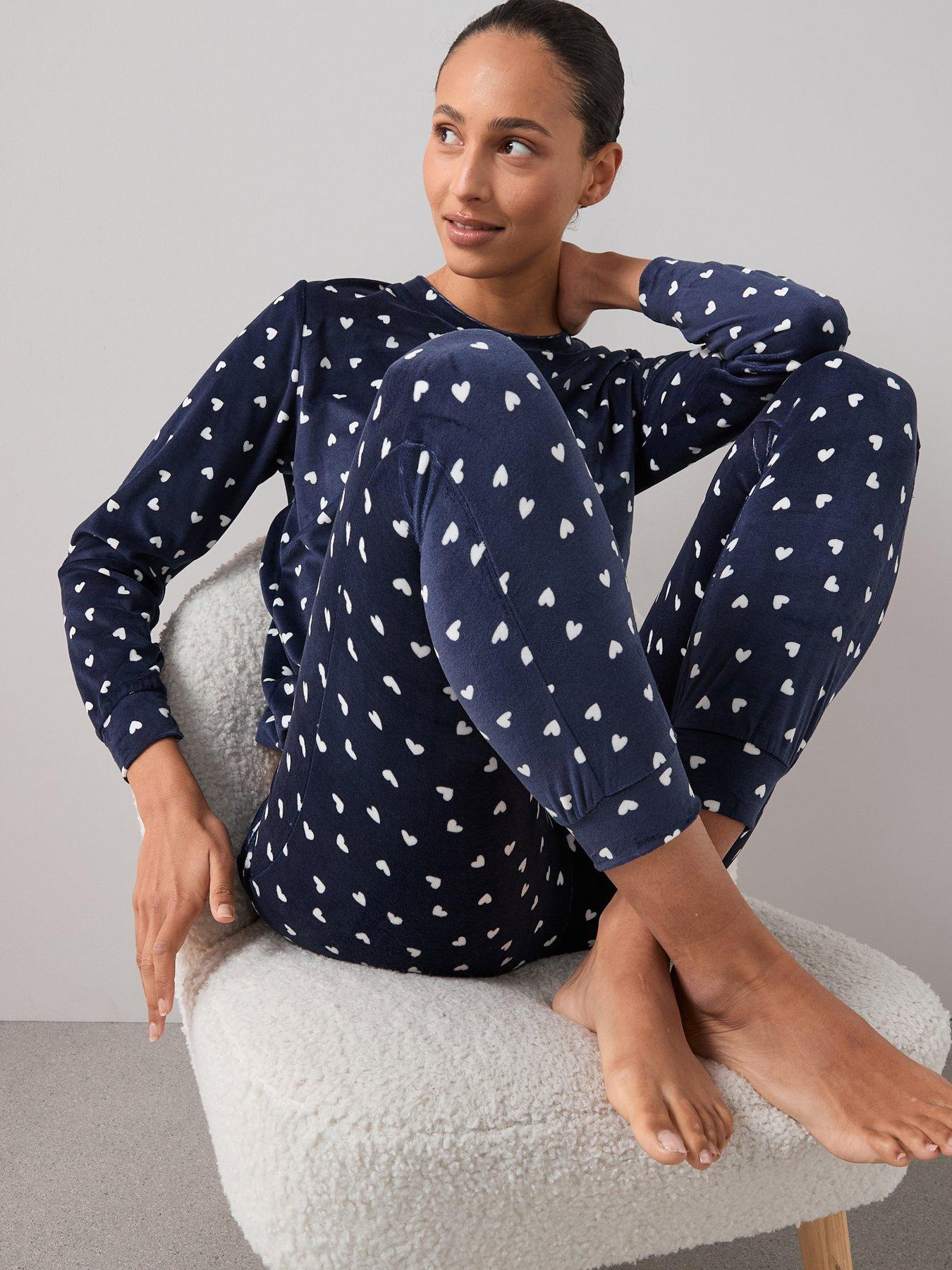 Image 4 of 6 of The Very Collection Heart Print Velour Jogger Pyjama Set - Blue