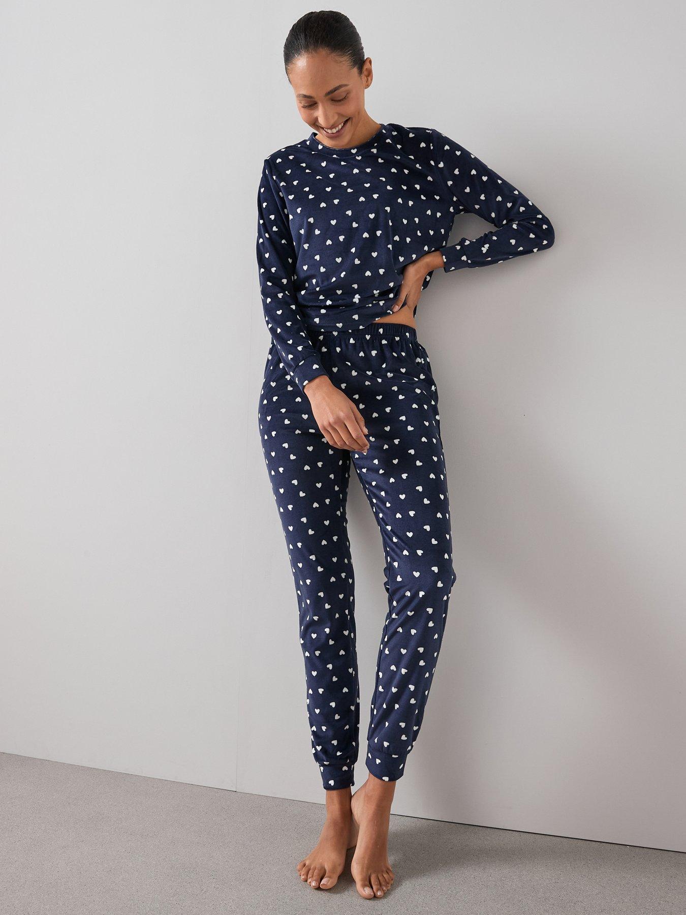 Image 5 of 6 of The Very Collection Heart Print Velour Jogger Pyjama Set - Blue