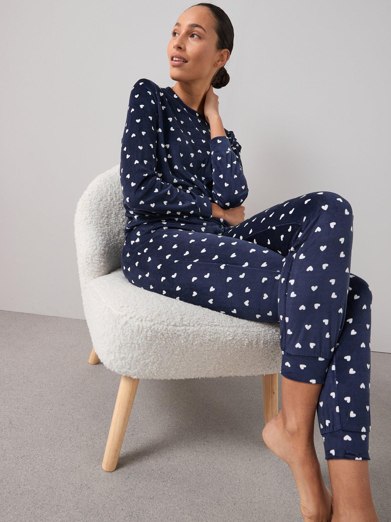 Image 6 of 6 of The Very Collection Heart Print Velour Jogger Pyjama Set - Blue