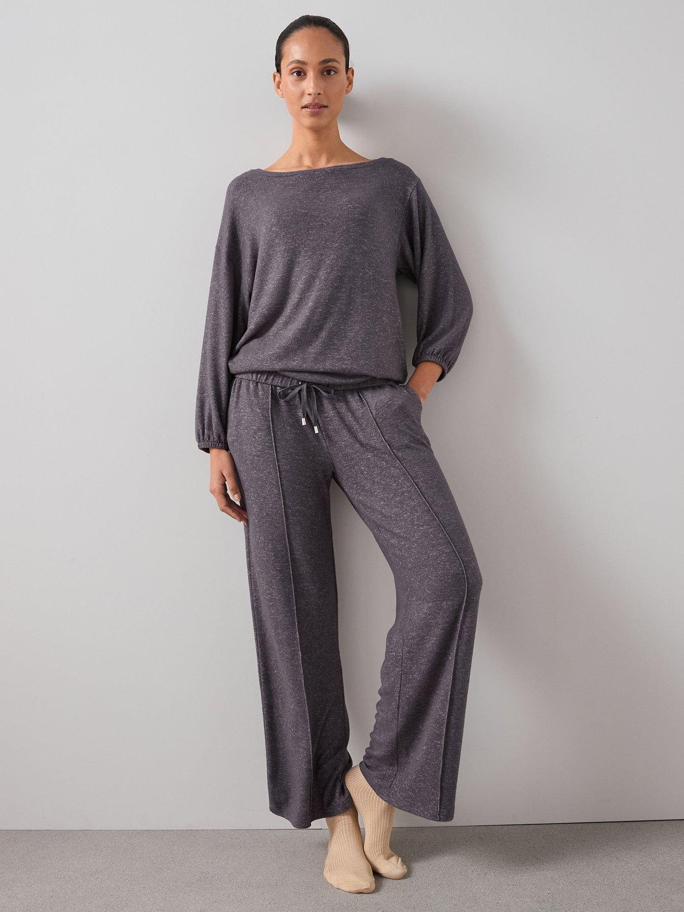 Image 1 of 6 of The Very Collection Soft Touch Seam Detail Wide Leg Loungewear Set - Grey