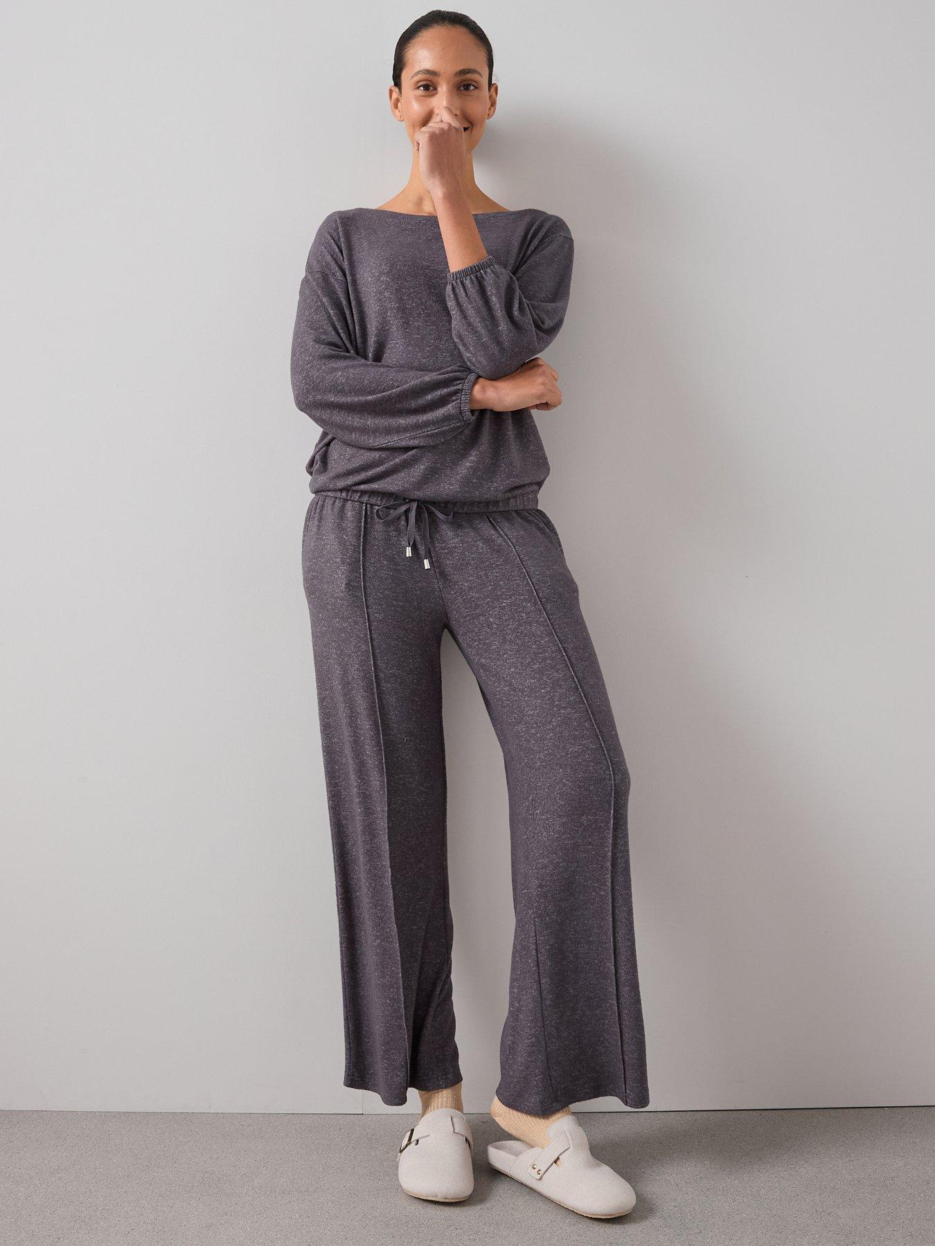 Image 3 of 6 of The Very Collection Soft Touch Seam Detail Wide Leg Loungewear Set - Grey