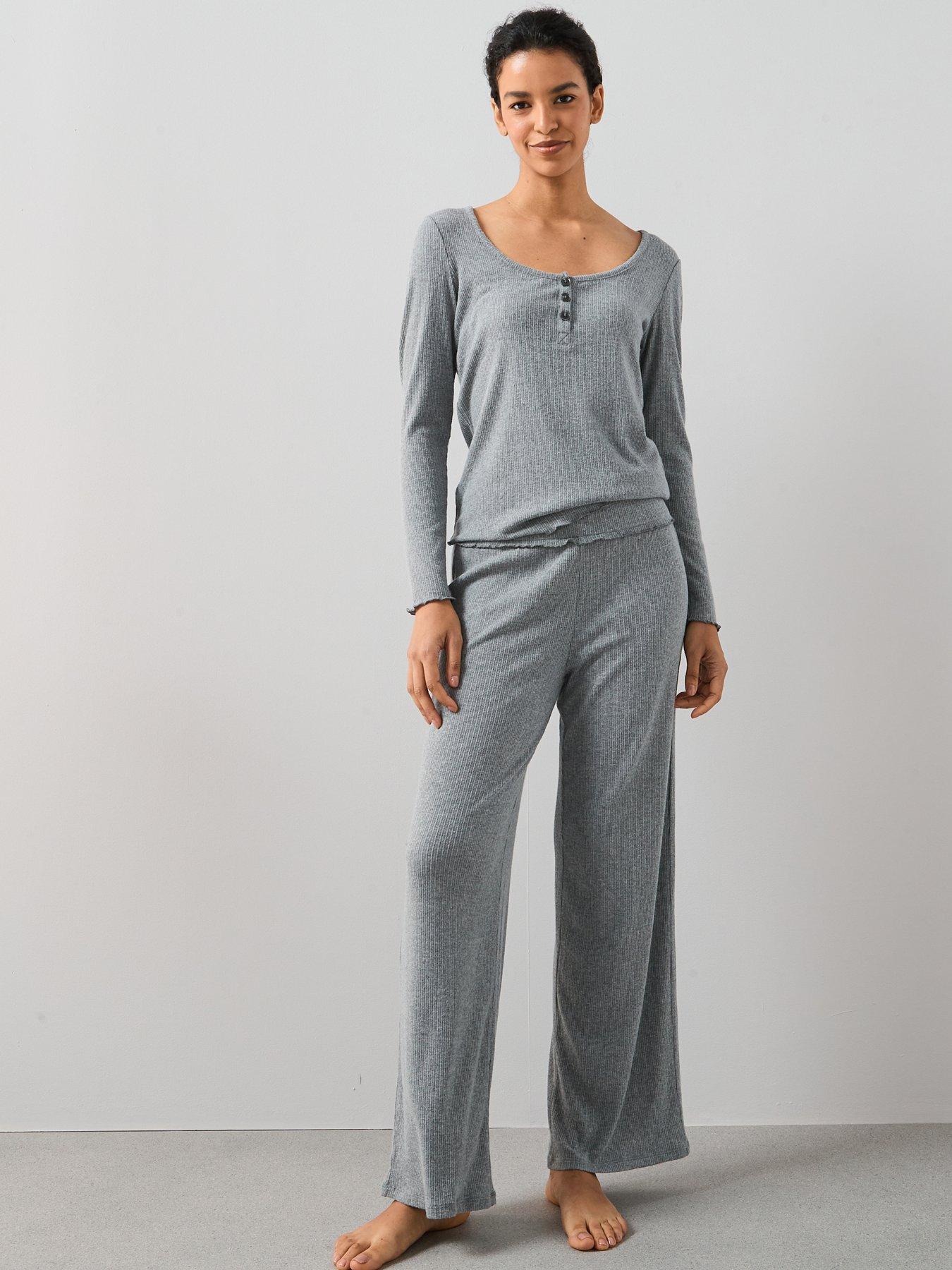 the-very-collection-soft-touch-rib-henley-with-wide-leg-pyjama-set-grey