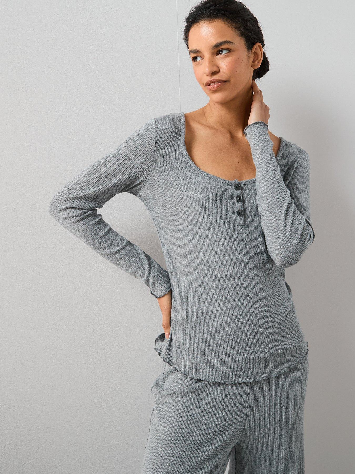 The Very Collection Soft Touch Rib Henley With Wide Leg Pyjama Set ...
