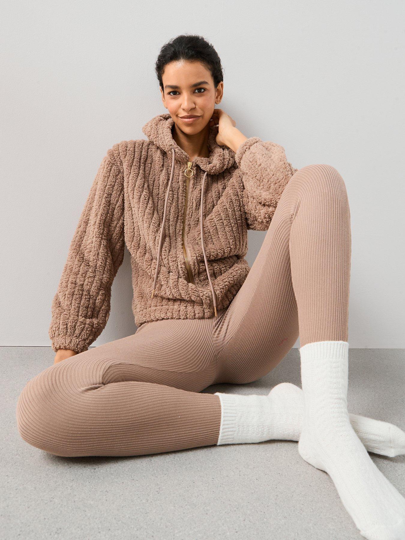 The Very Collection Jacquard Rib Wellsoft Zip Through Loungewear Set - Beige