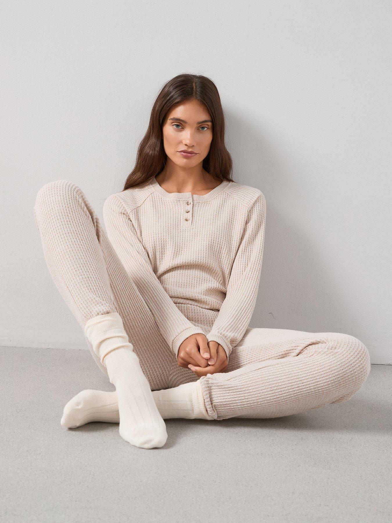 The Very Collection Waffle Textured Henley And Jogger Loungewear Set - Beige