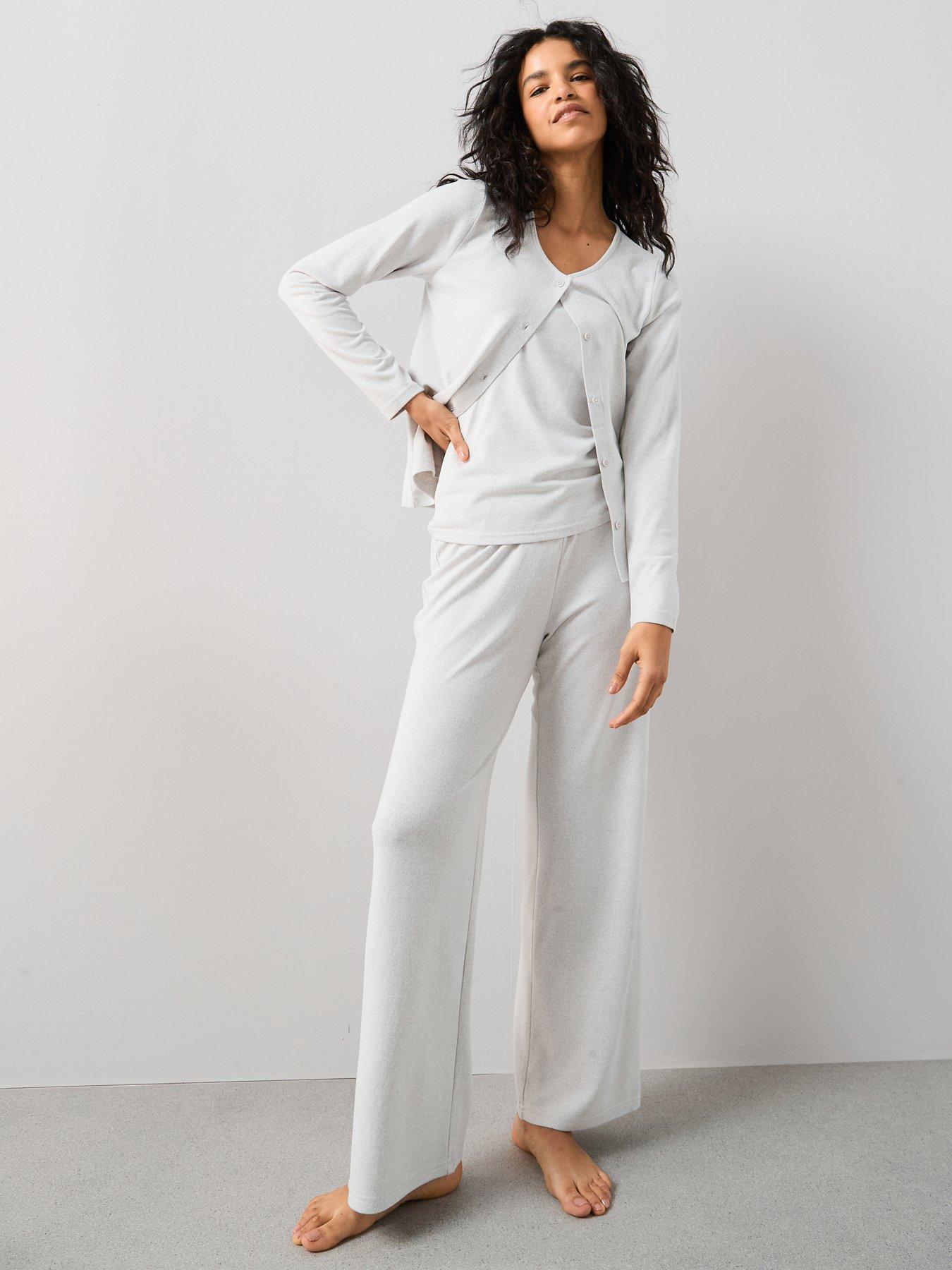 The Very Collection 3 Piece Vest, Cardigan And Wide Leg Loungewear Set - Grey