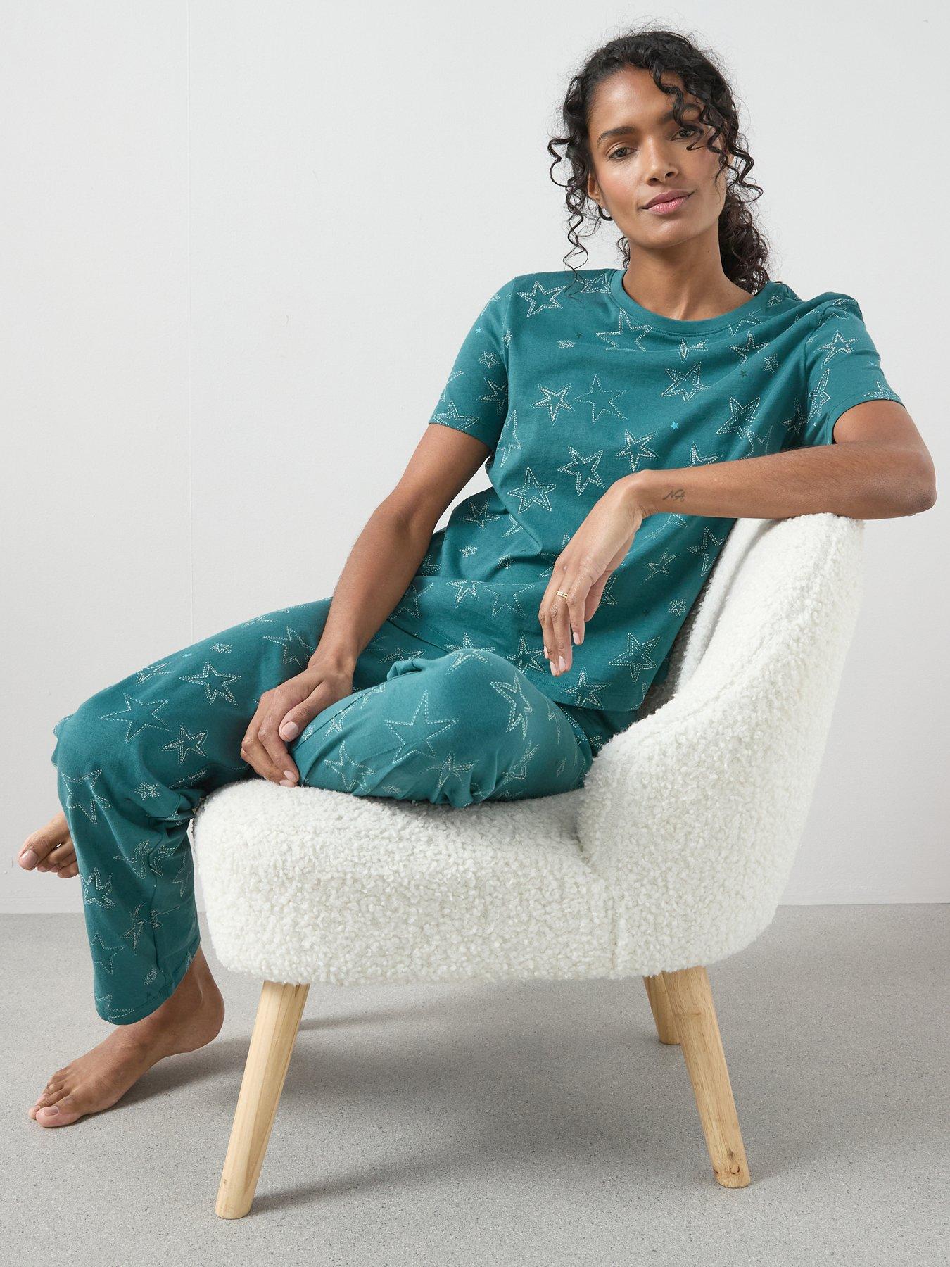 The Very Collection Star Print Short Sleeve T-shirt And Slim Leg Pyjama Set - Teal