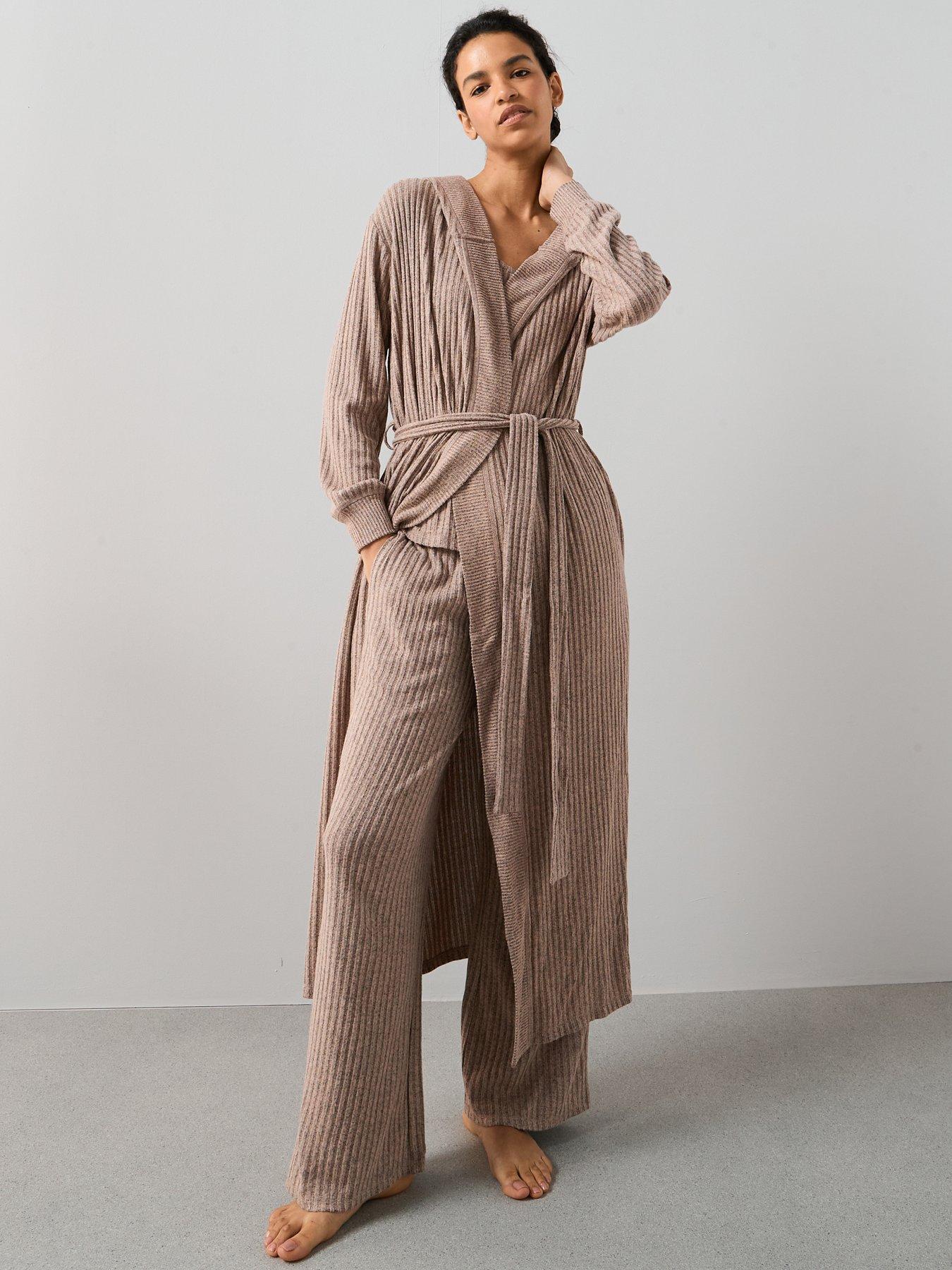 Image 1 of 6 of The Very Collection Soft Touch Rib Dressing Gown - Brown