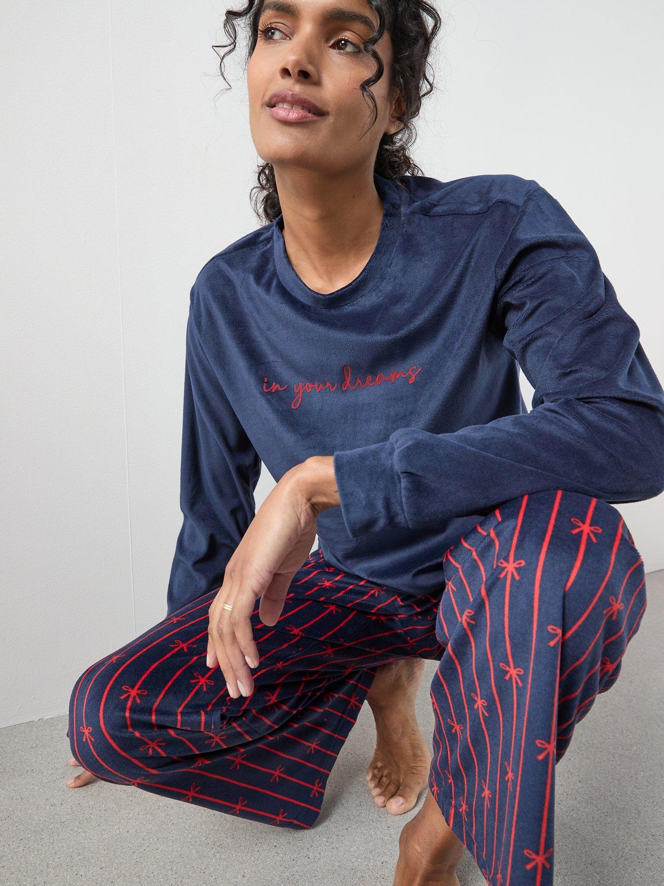 The Very Collection Slogan Baby Fleece Top And Ribbon Print Wide Leg ...