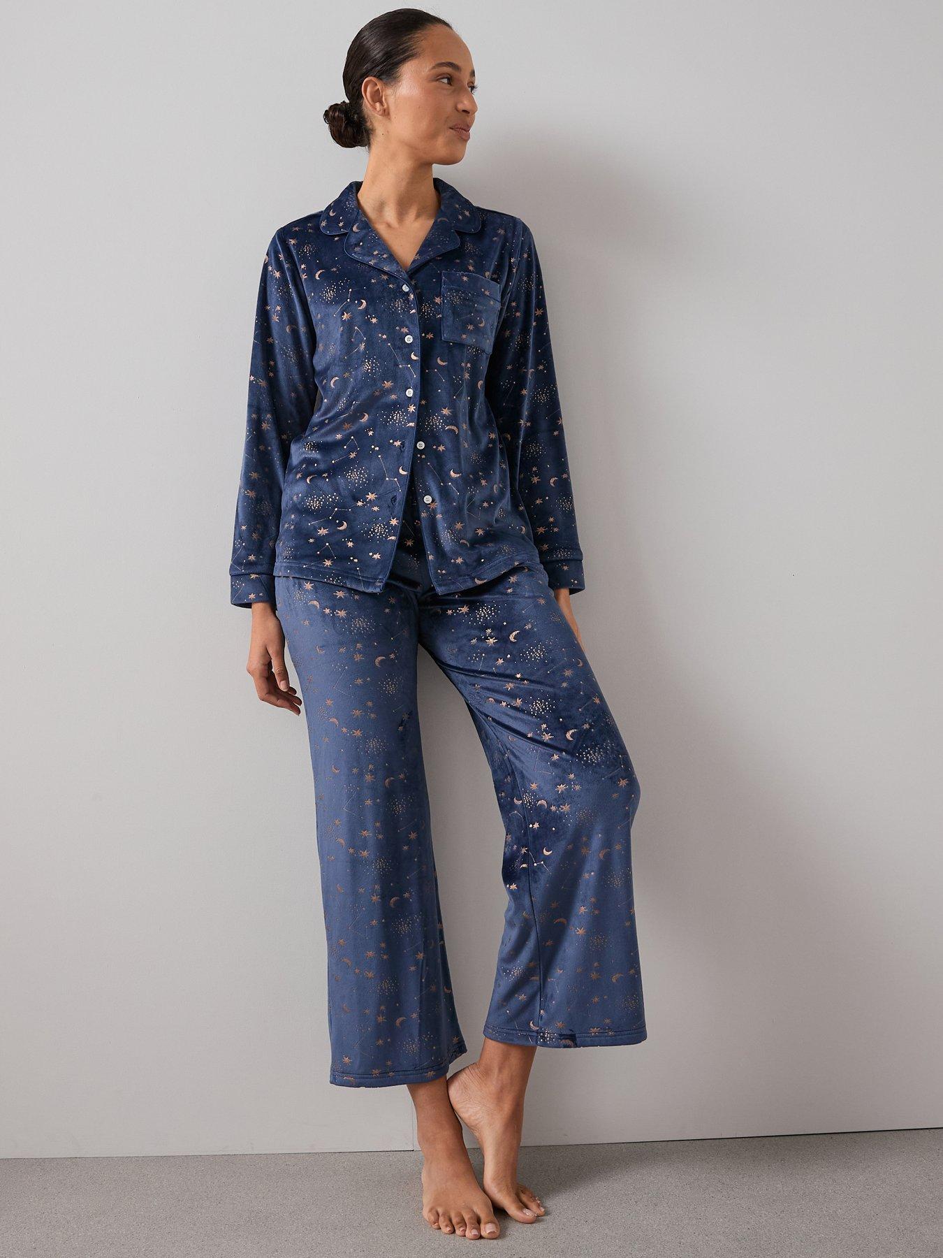 The Very Collection Crystal Print Fleece Revere Pj Set - Navy