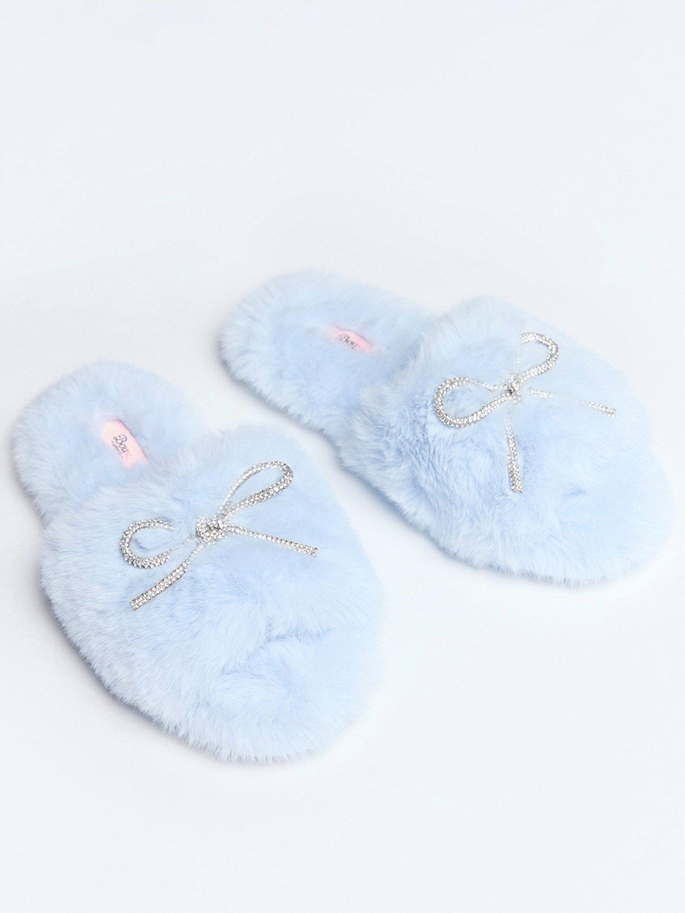 undefined Bow Embellished Slider Slipper - Powder Blue