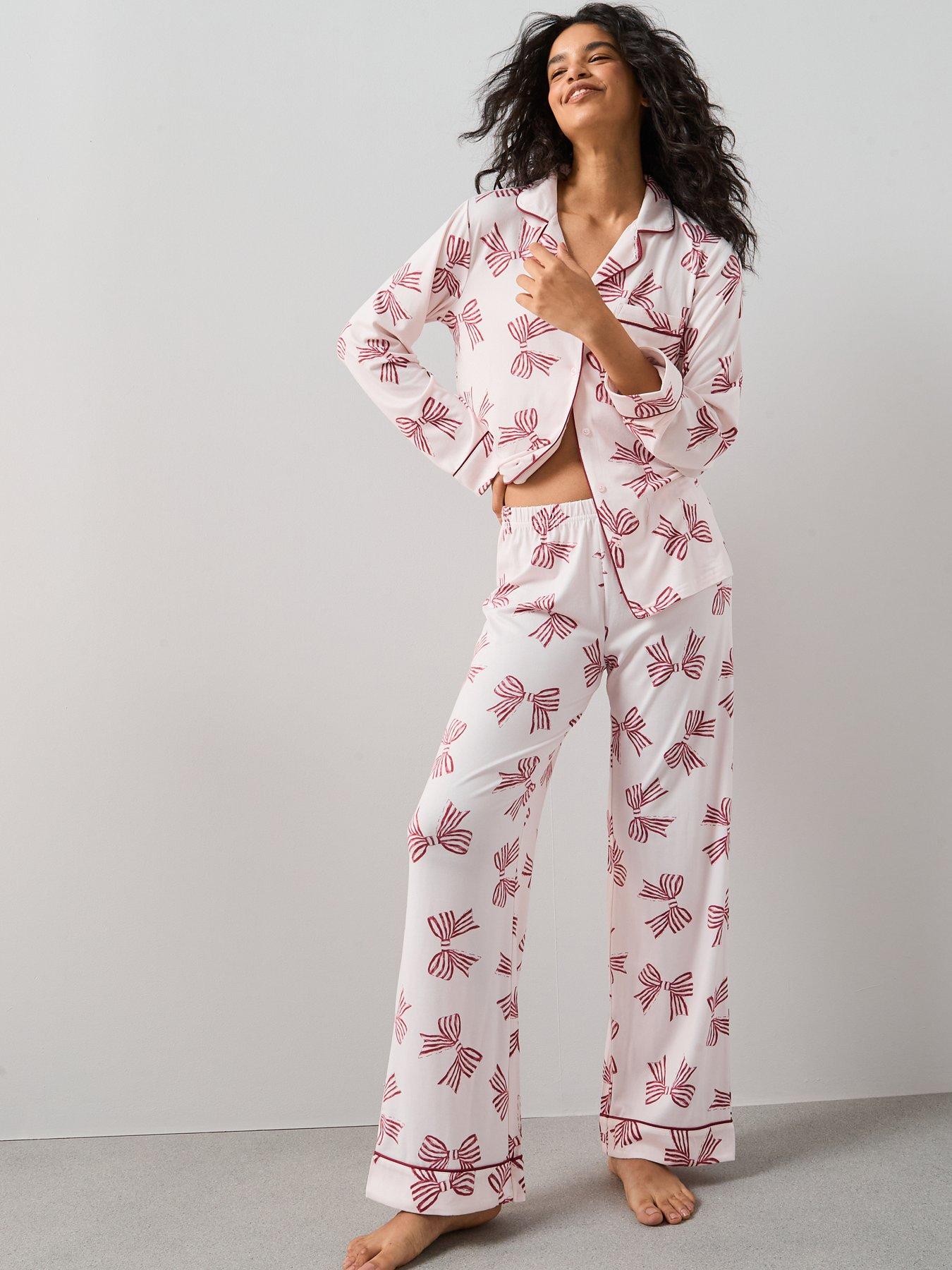 The Very Collection Bow Print Revere Pj Set - Pink