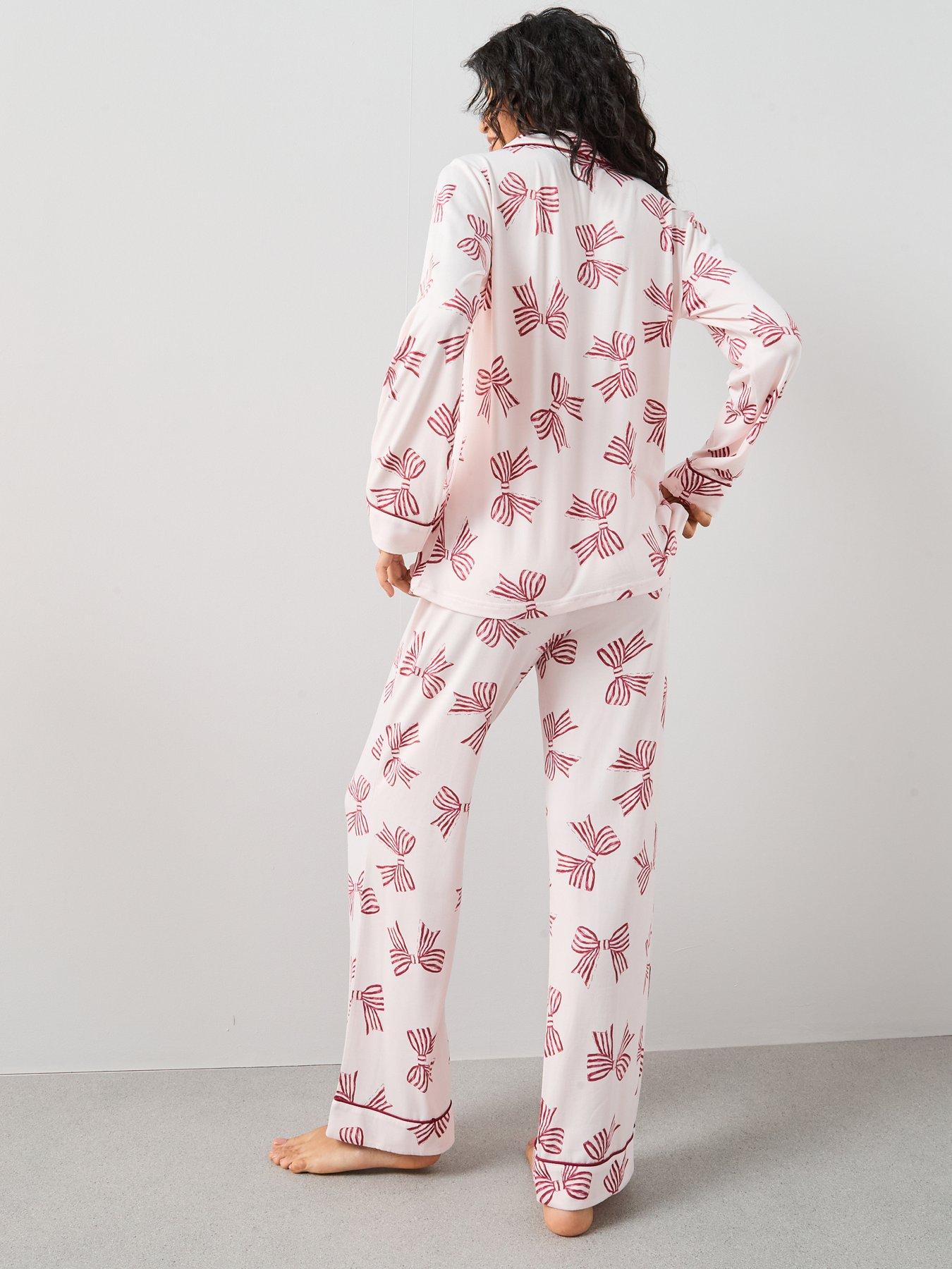 Image 2 of 5 of The Very Collection Bow Print Revere Pj Set - Pink