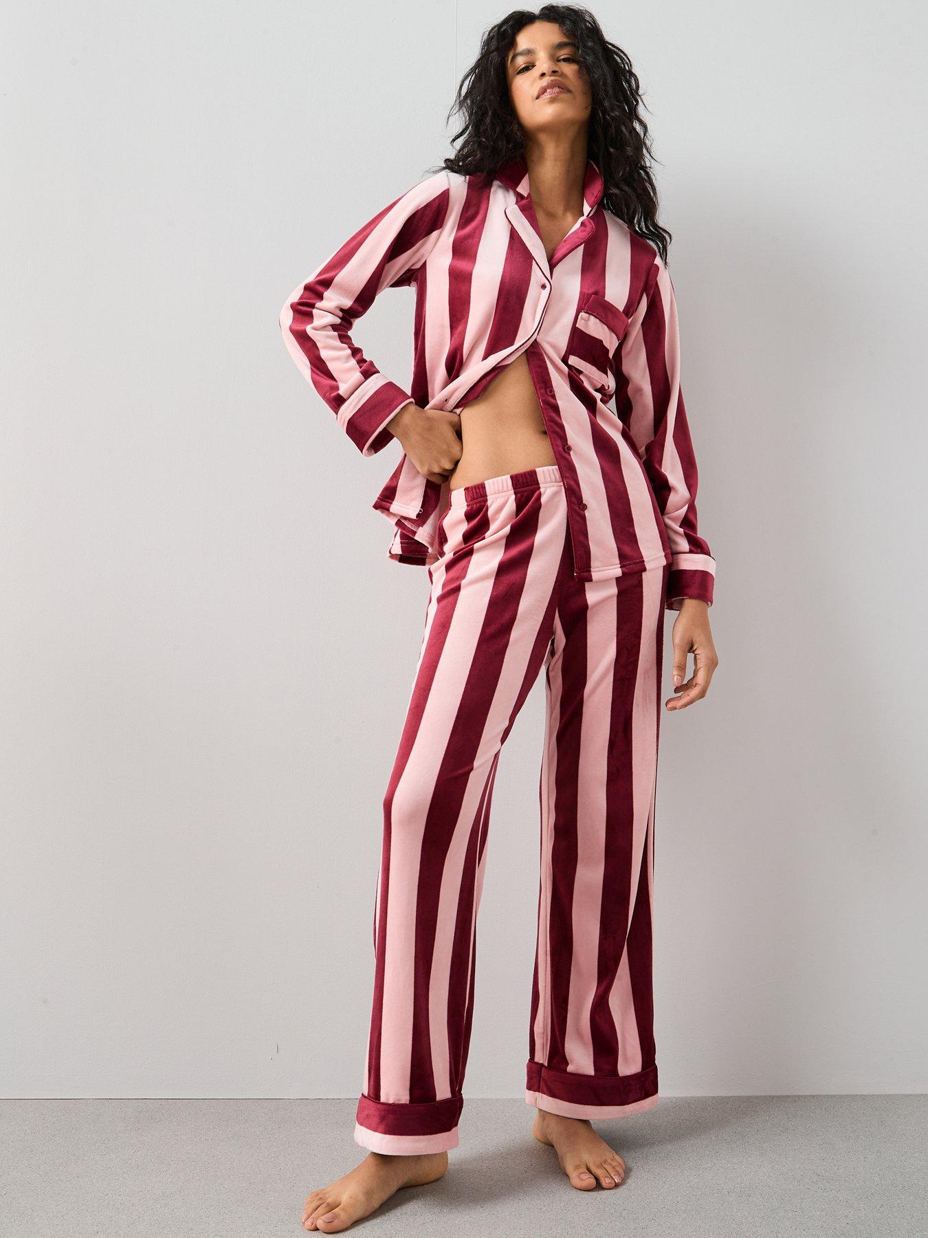The Very Collection Stripe Fleece Revere Pj Set - Pink
