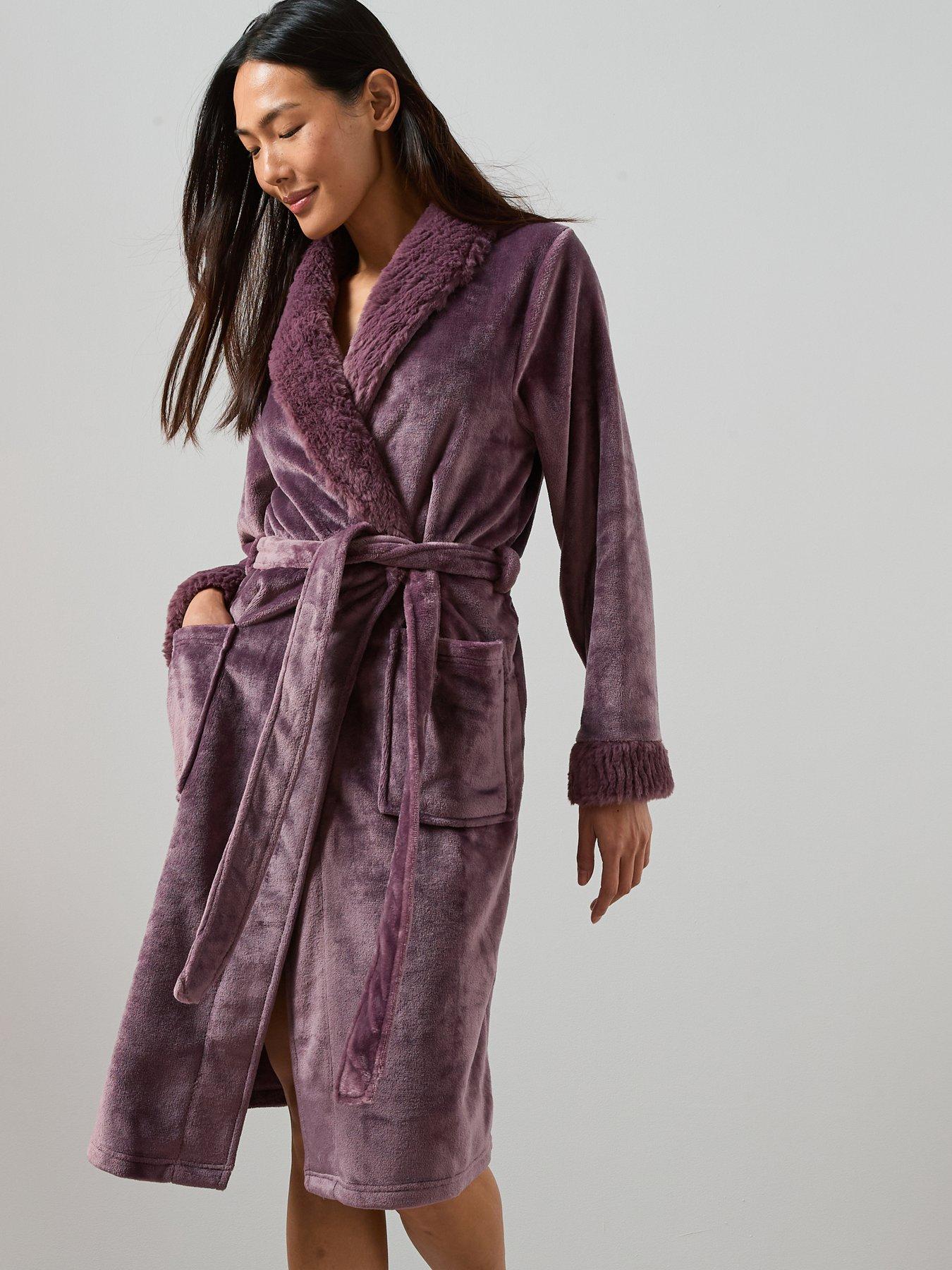 The Very Collection Fur Trim Dressing Gown - Purple