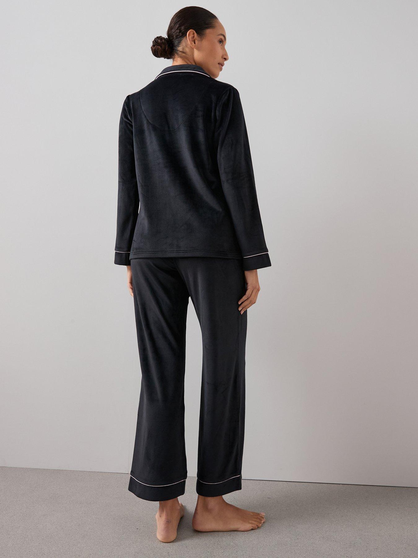 The Very Collection Embroided Fleece Contrast Piping Revere Pyjama Set ...