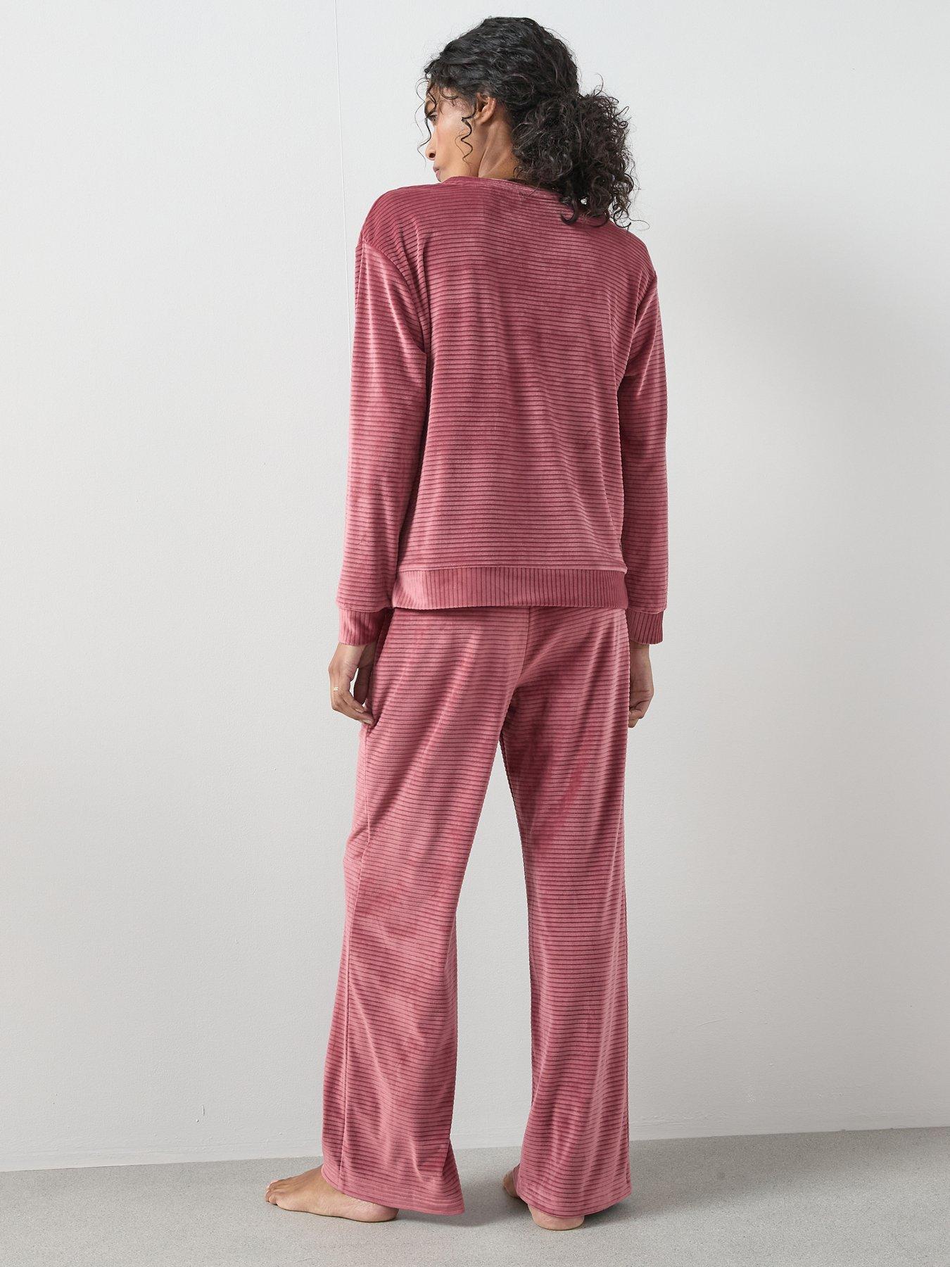 Image 2 of 6 of The Very Collection Velour Long Sleeve Striped Pyjama Set - Pink