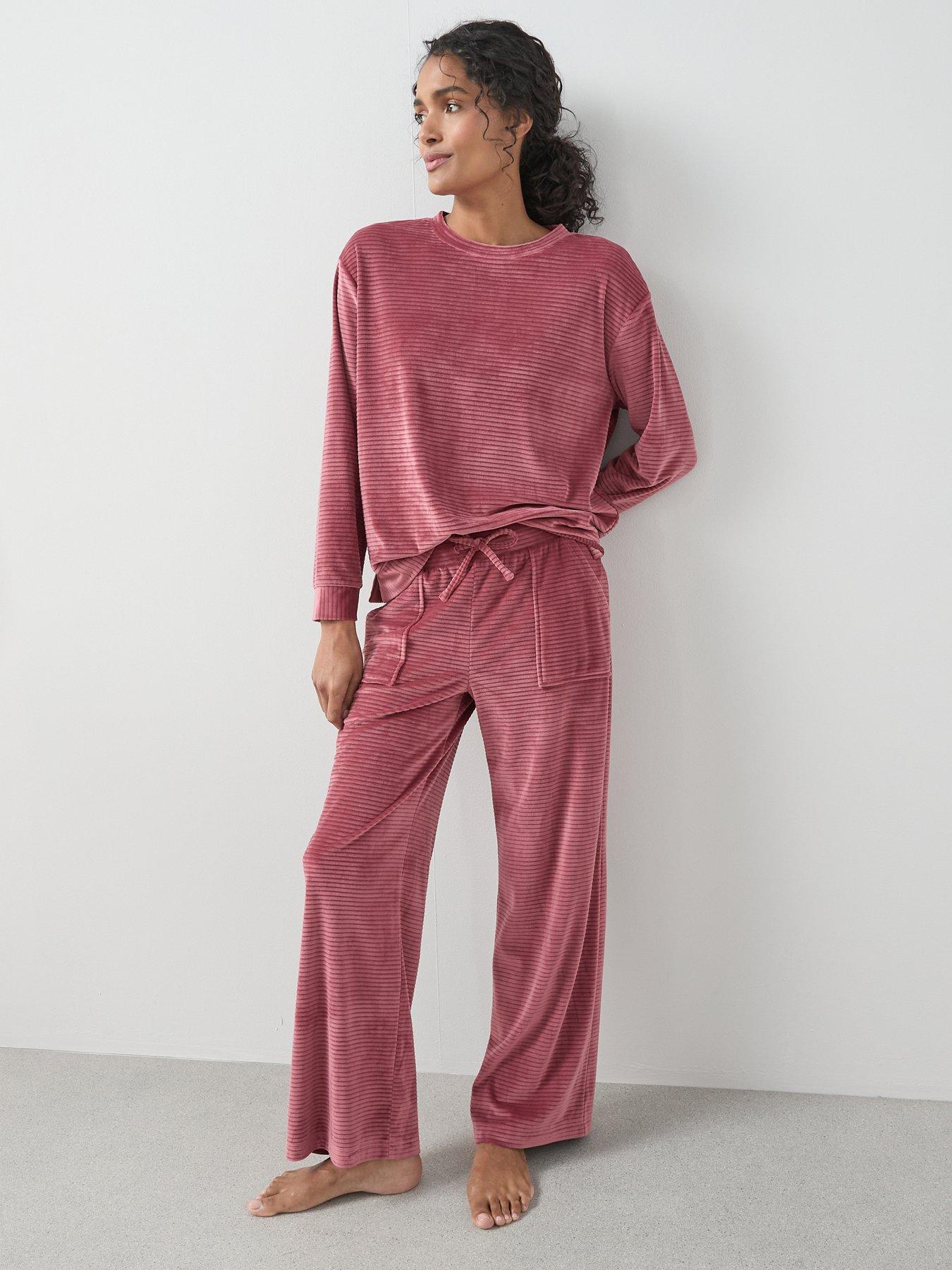 Image 3 of 6 of The Very Collection Velour Long Sleeve Striped Pyjama Set - Pink