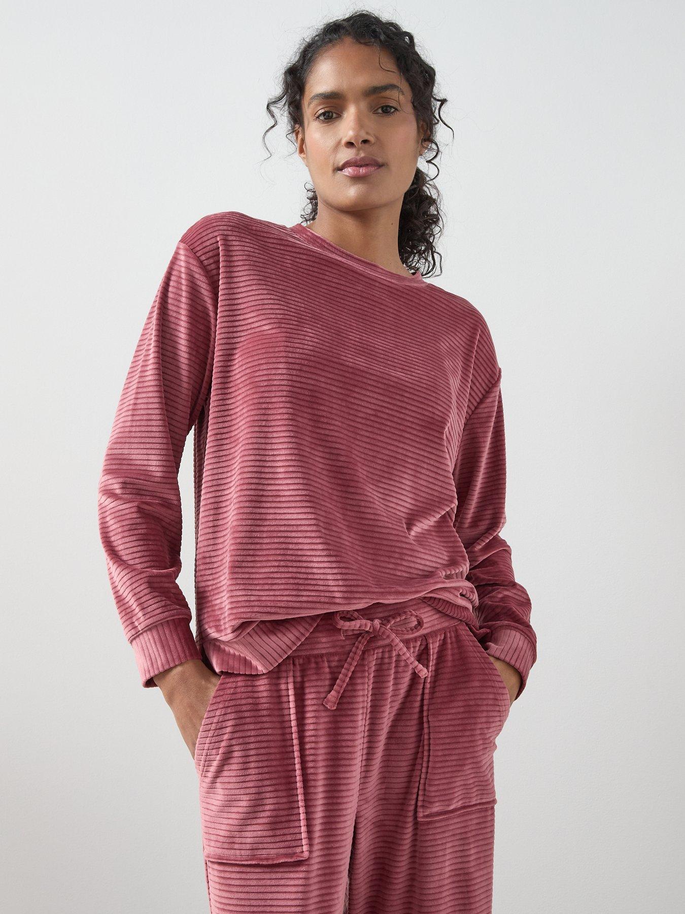 Image 5 of 6 of The Very Collection Velour Long Sleeve Striped Pyjama Set - Pink