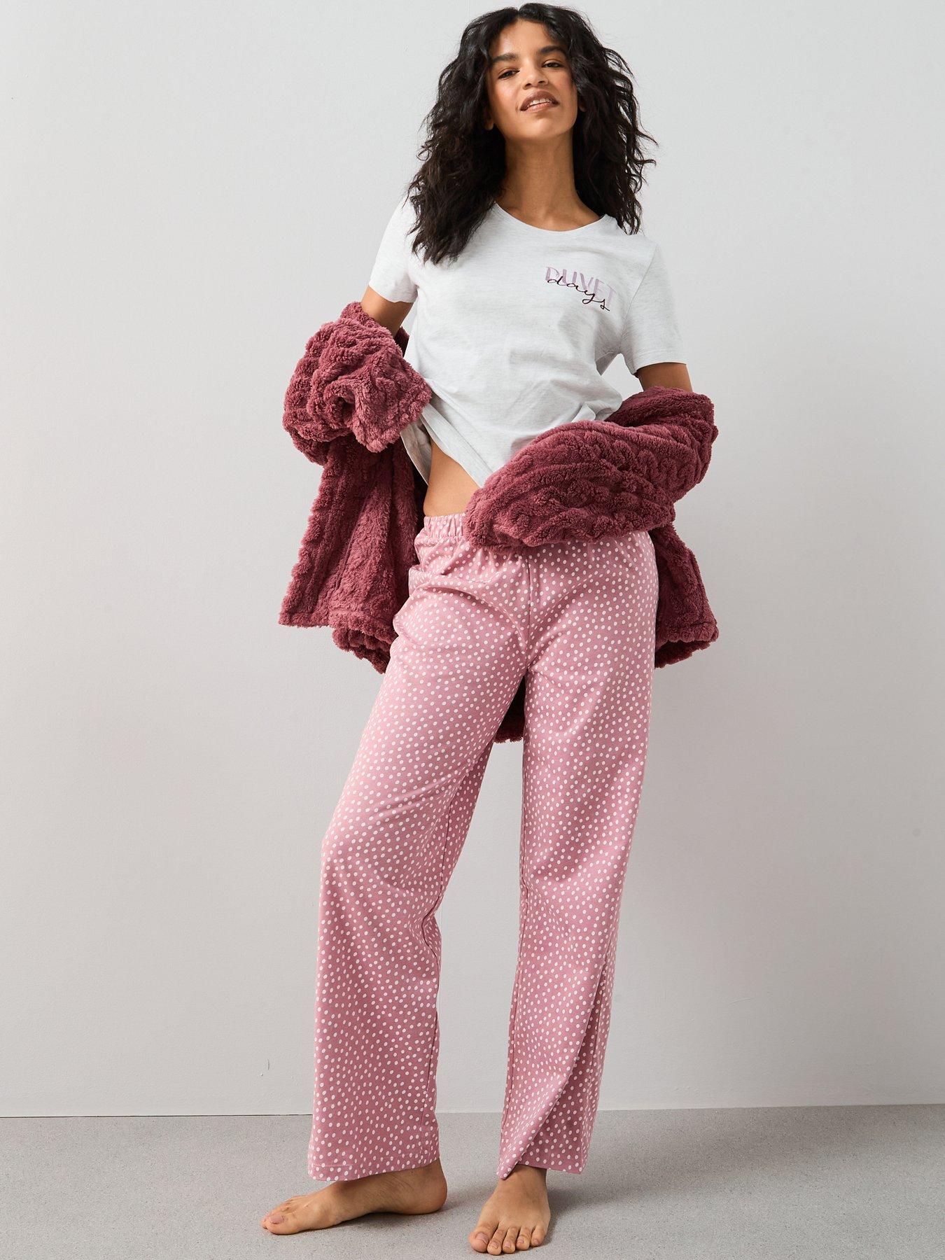 Image 1 of 5 of The Very Collection Short Sleeve Duvet Days Wide Leg Bottoms Pj Set - Oatmeal