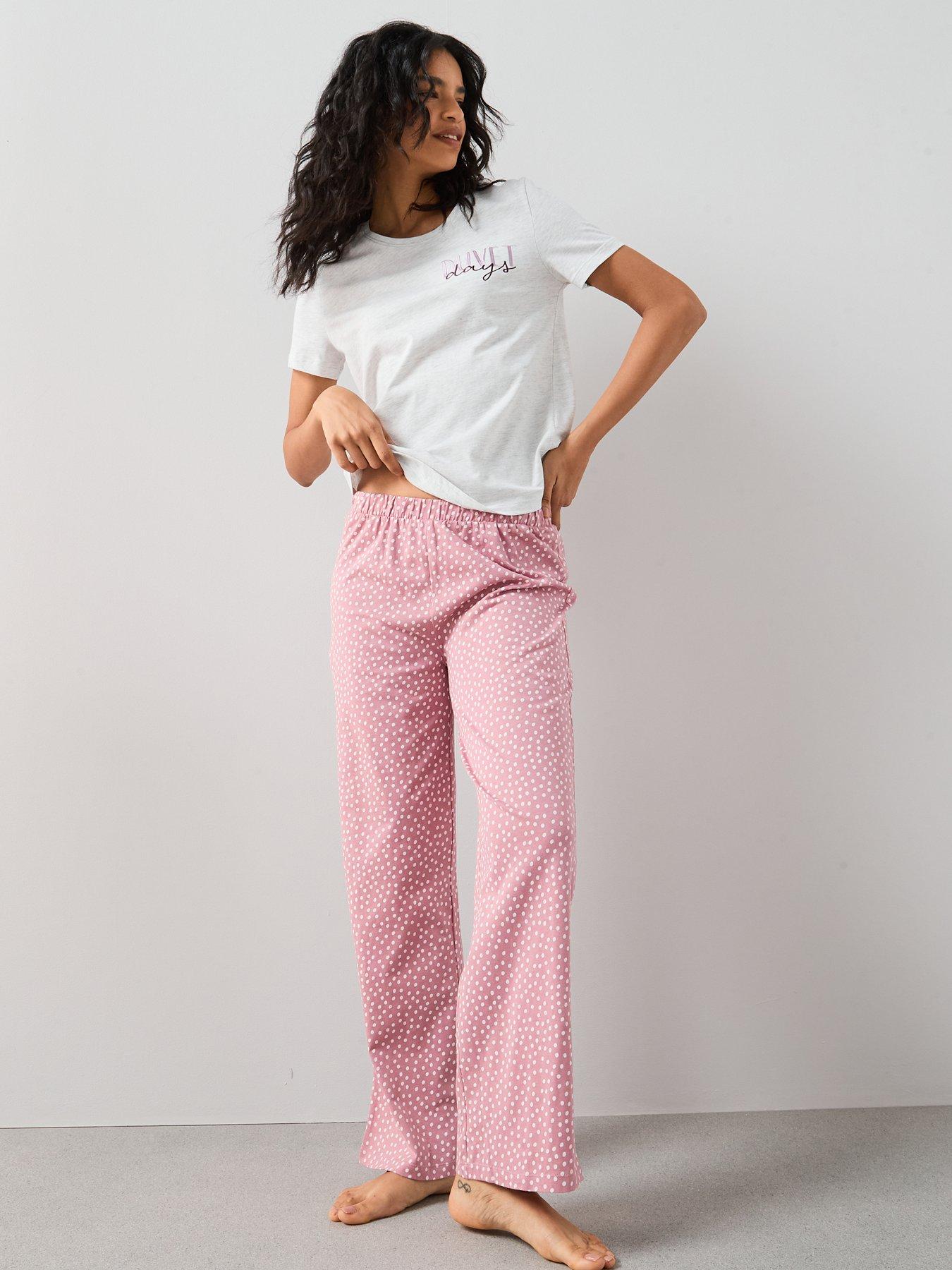 Image 3 of 5 of The Very Collection Short Sleeve Duvet Days Wide Leg Bottoms Pj Set - Oatmeal