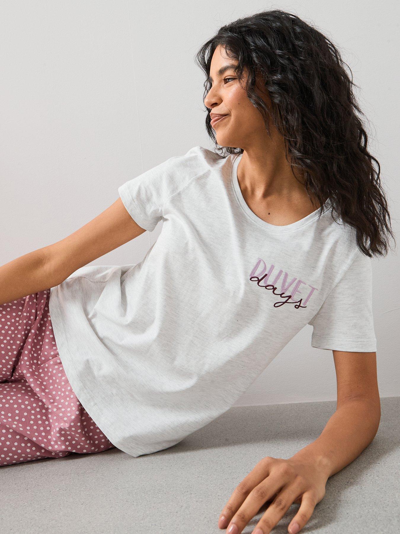 Image 5 of 5 of The Very Collection Short Sleeve Duvet Days Wide Leg Bottoms Pj Set - Oatmeal