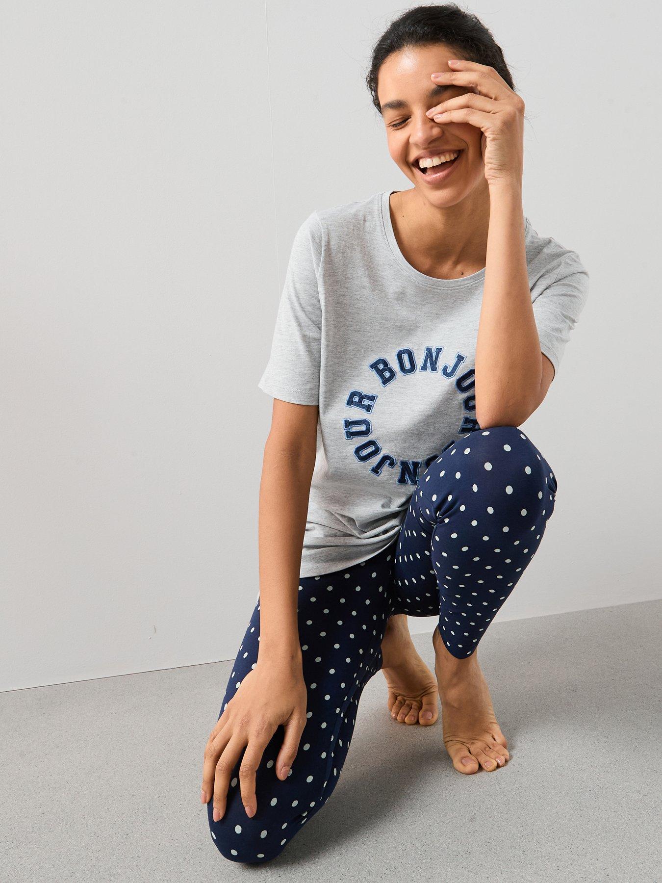 undefined Short Sleeve Bonjour Legging Pj Set - Navy