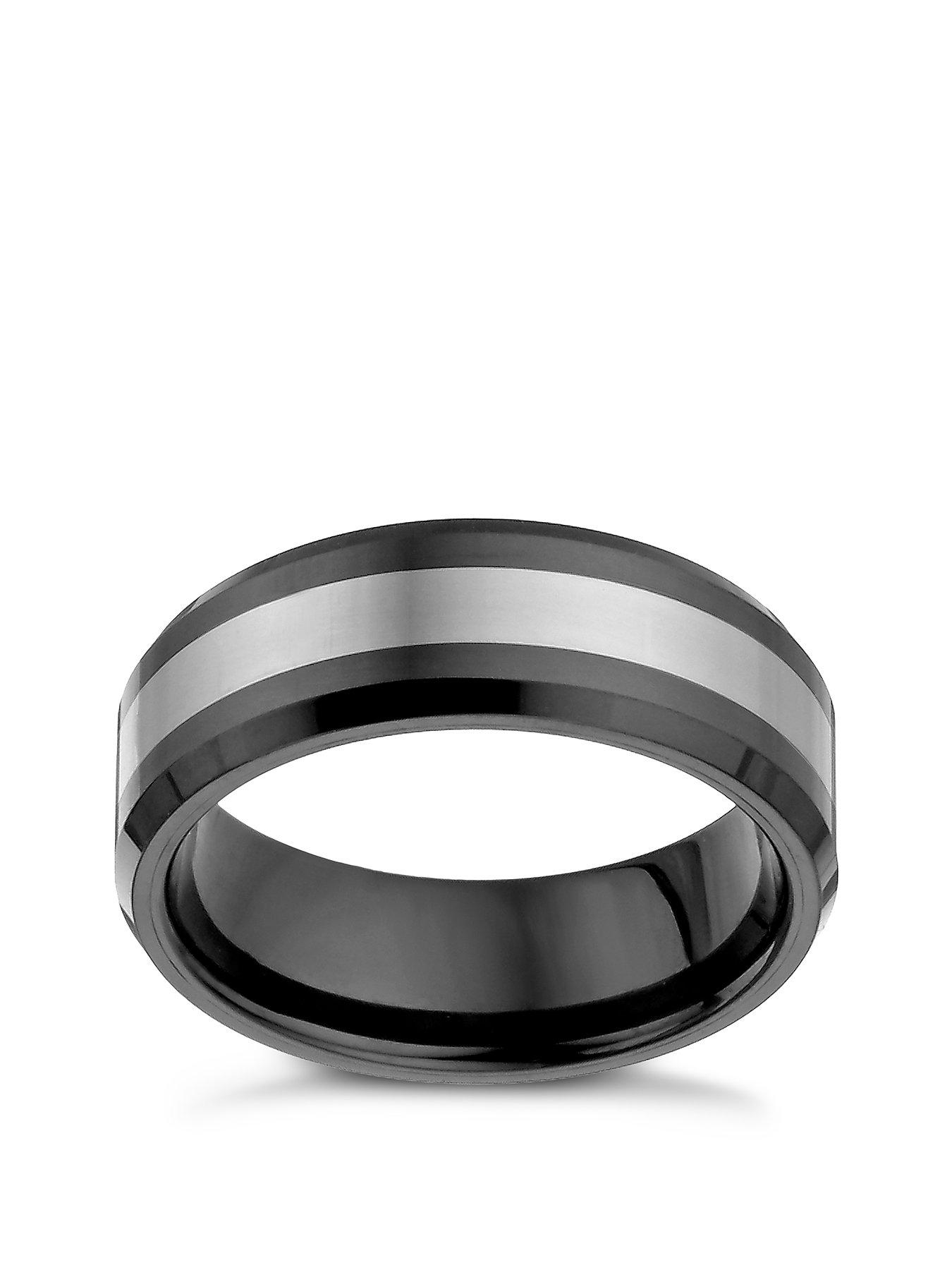 undefined Mens Wedding Band. Tungsten & Black Ceramic Ring