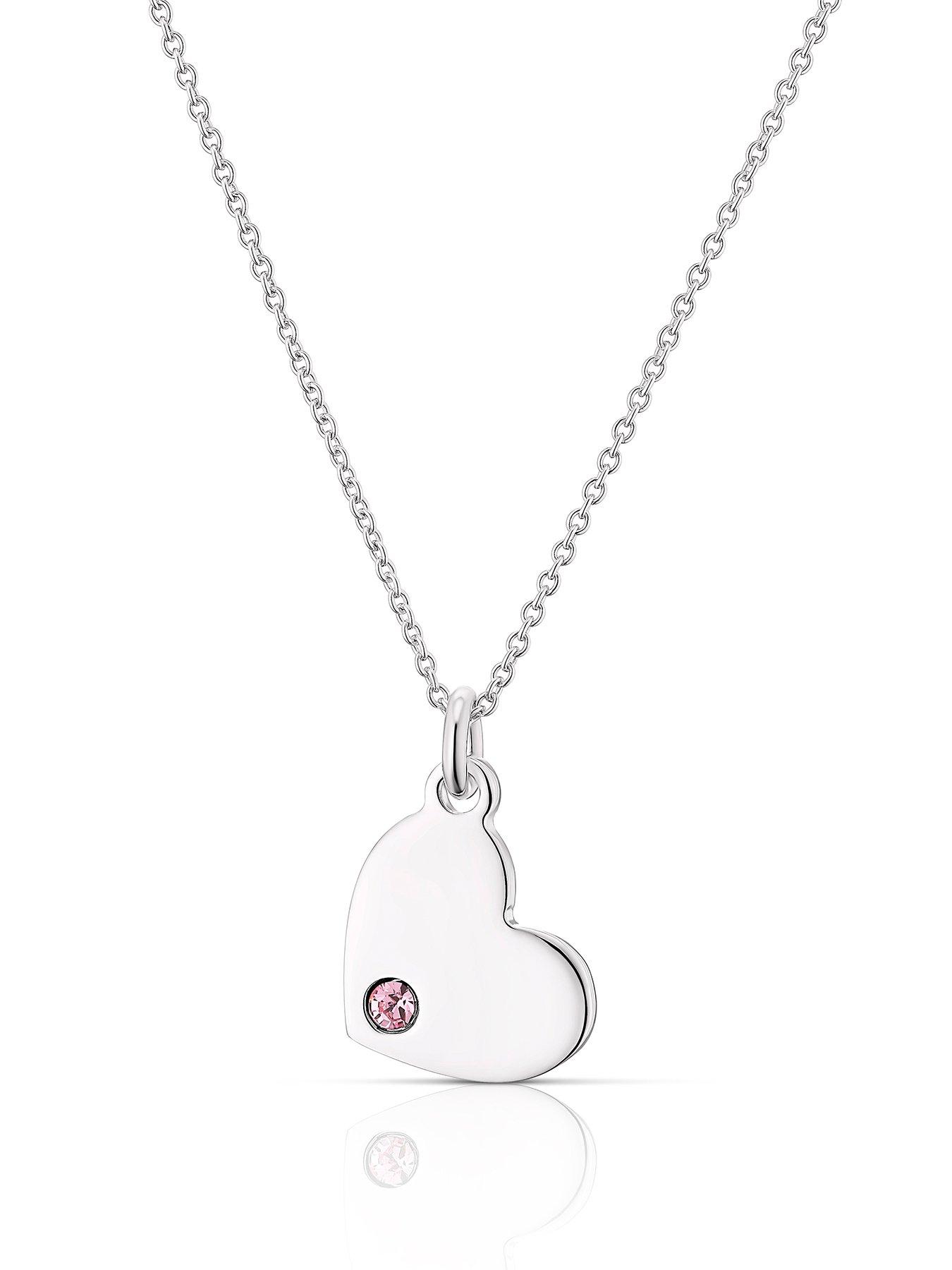 undefined Children's Sterling Silver Necklace. October Purple Crystal Heart Pendant Necklace