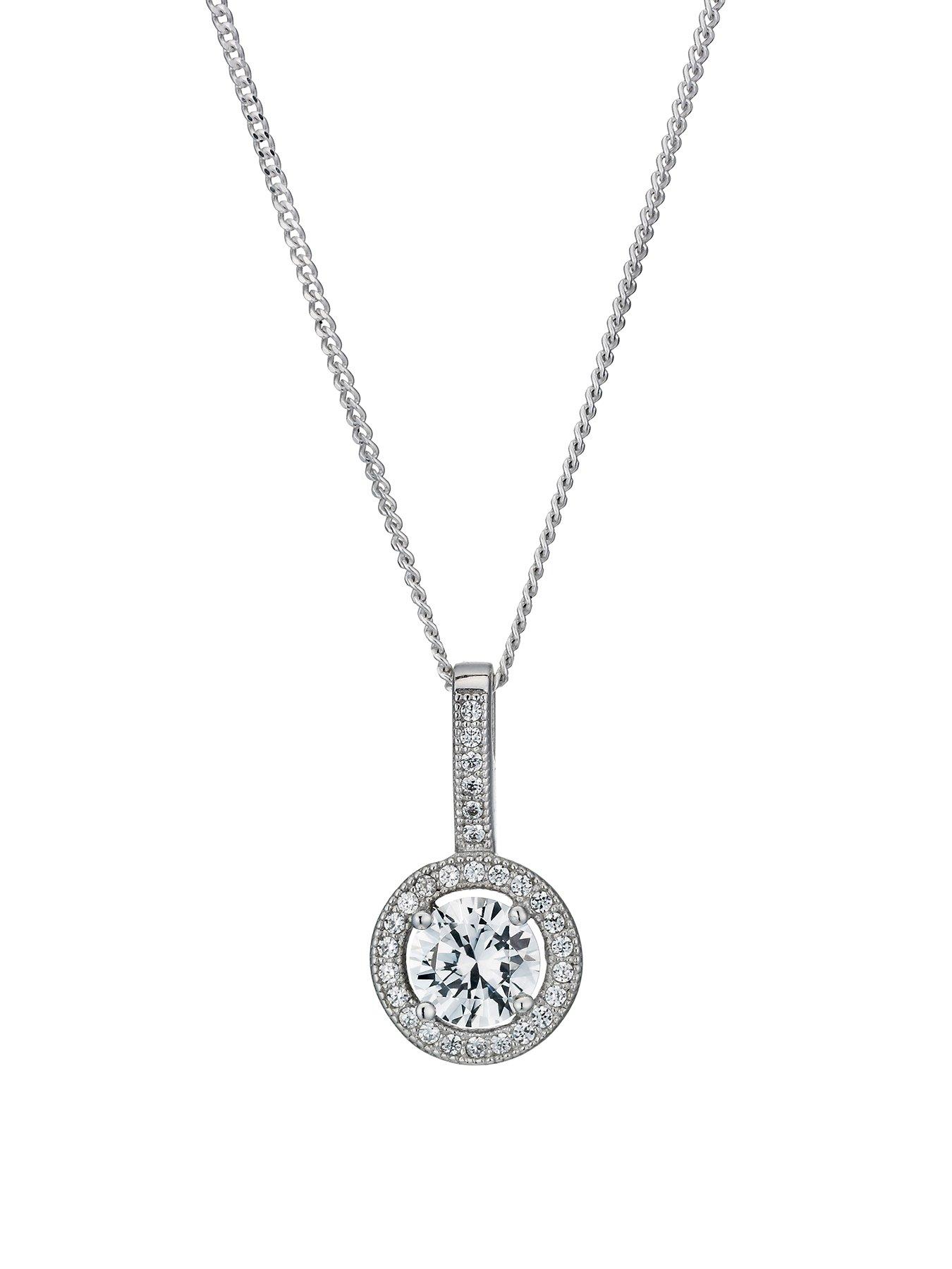 undefined Silver Necklace. 18 inch chain with Cubic Zirconia Halo Pendant